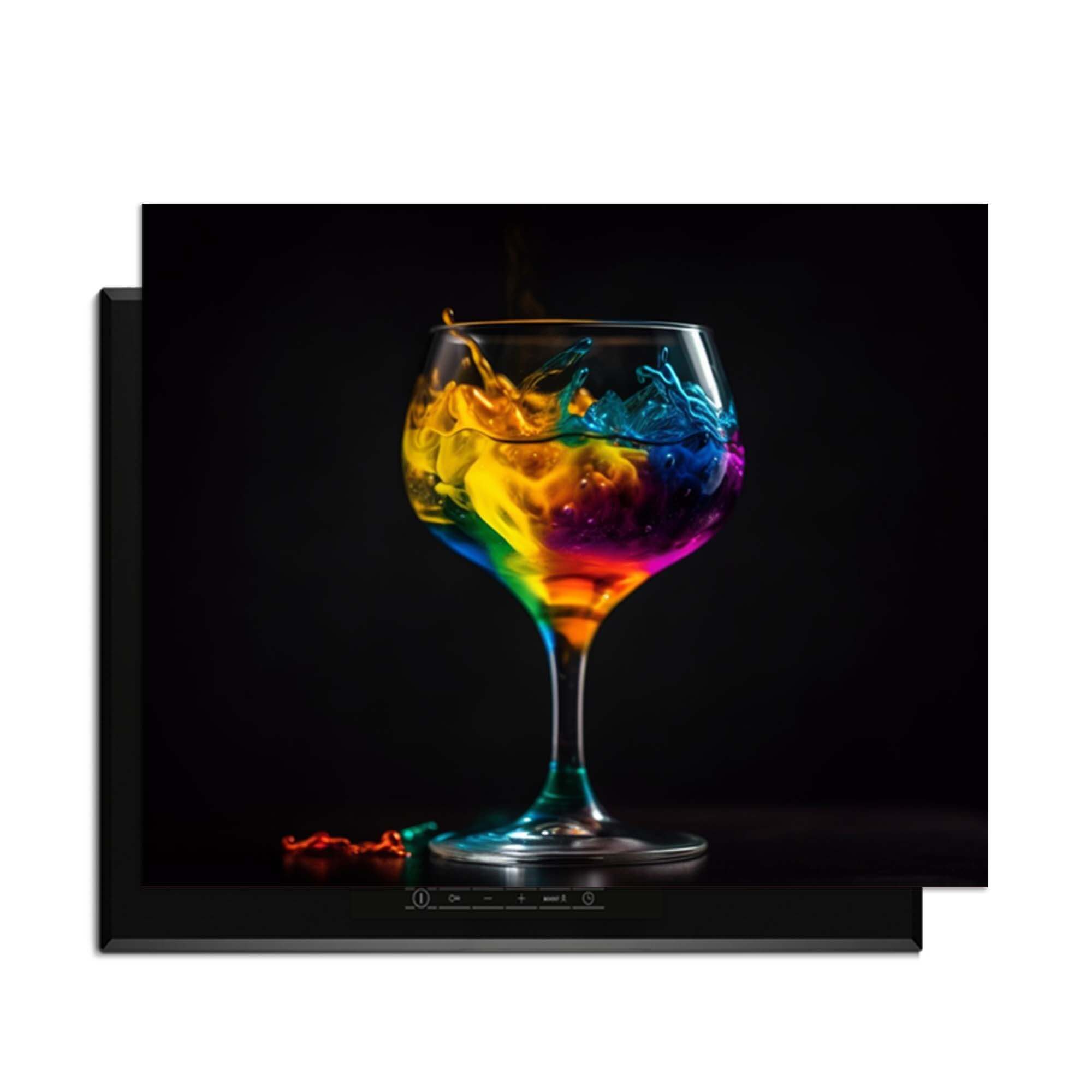 Drip & Sip - Inductie Beschermer met kleurrijke cocktail in een glas op donkere achtergrond
