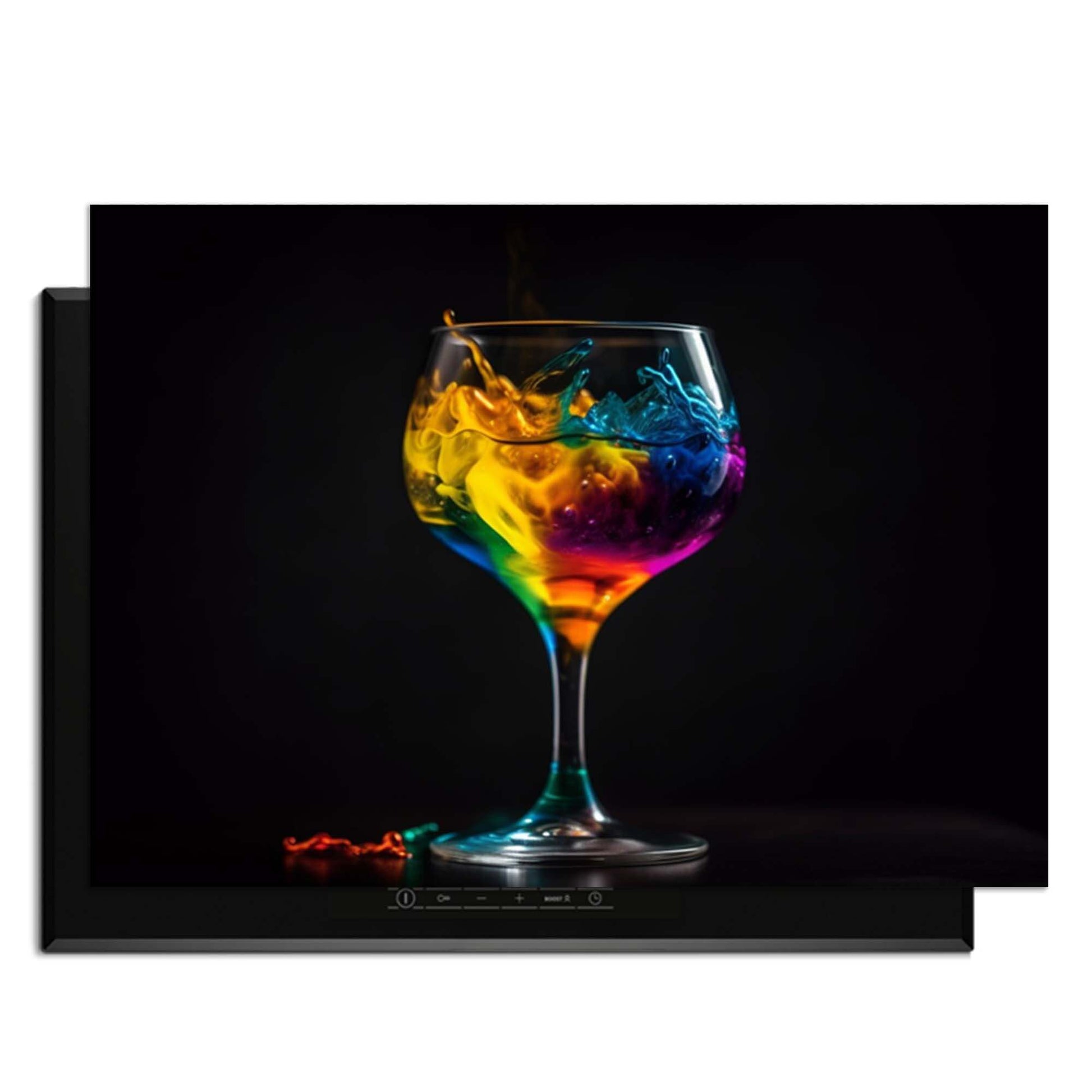 Drip & Sip - Inductie Beschermer met kleurrijke drank in een glas, perfect voor stijl en bescherming van inductiekookplaten.
