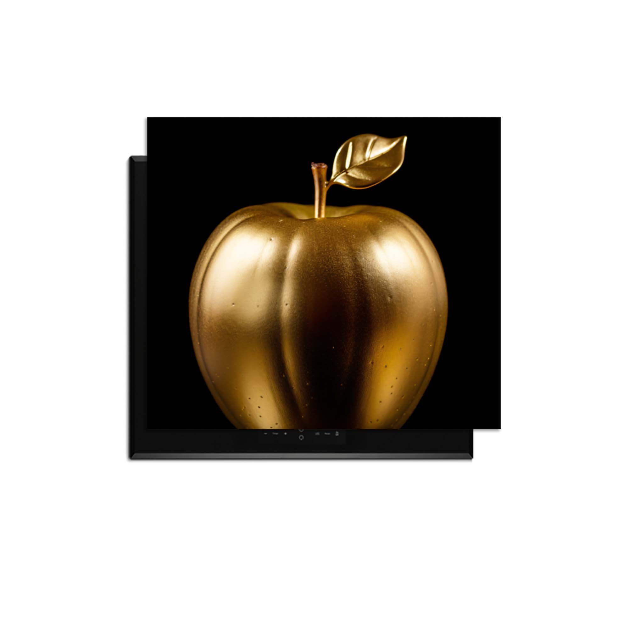 Eve's Edition - Inductie Beschermer met een elegante gouden appel op zwart achtergrond.