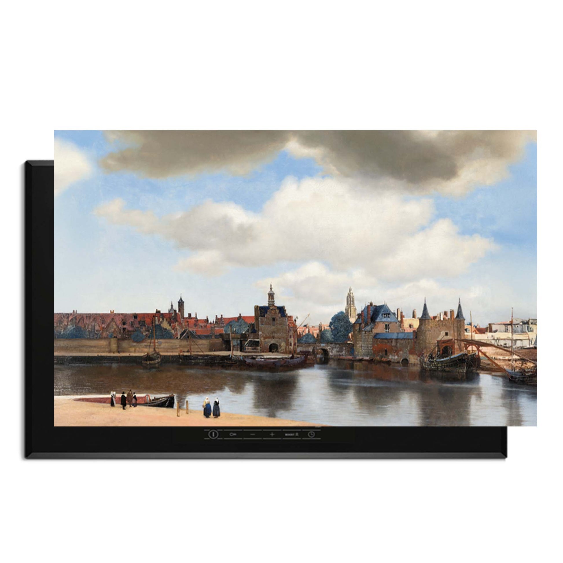 Gezicht op Delft – Inductie Beschermer met iconisch stadsgezicht in moderne keuken sfeer, straalt rust en tijdloze schoonheid uit.