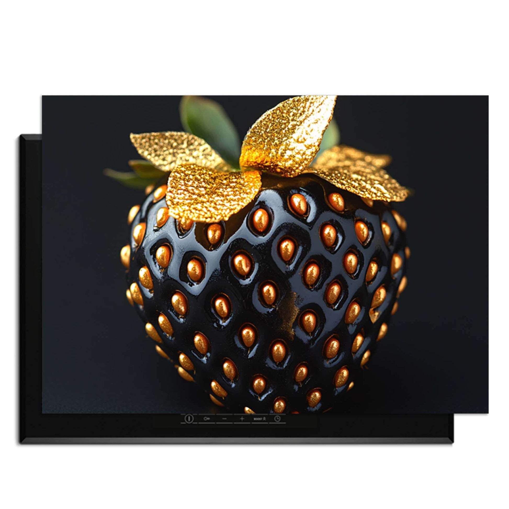 Golden Berry - Inductie Beschermer met elegant gouden blad en zwarte aardbei details.