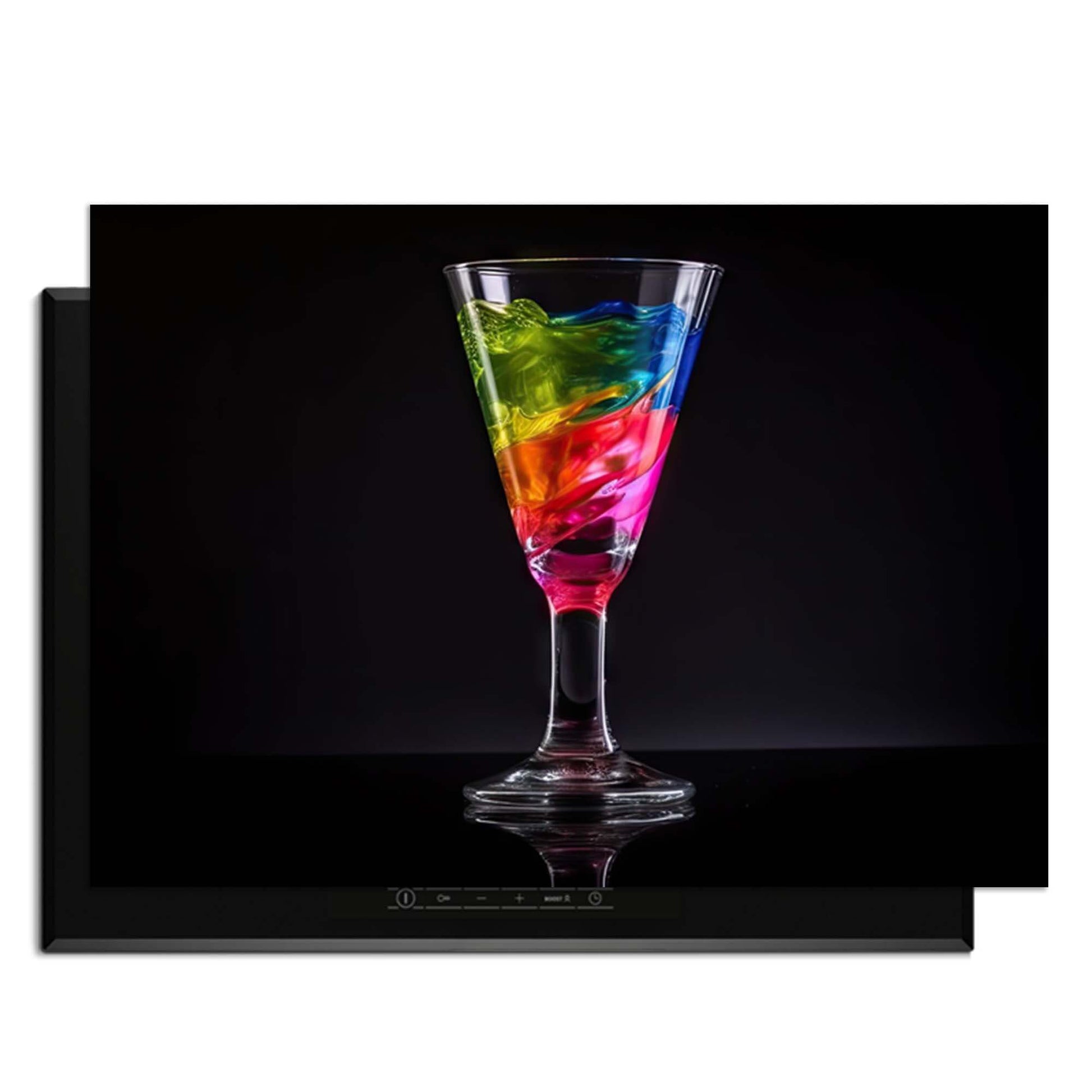 Liquid Art - Inductie Beschermer in een modern glazen ontwerp met kleurrijke vloeistoffen.