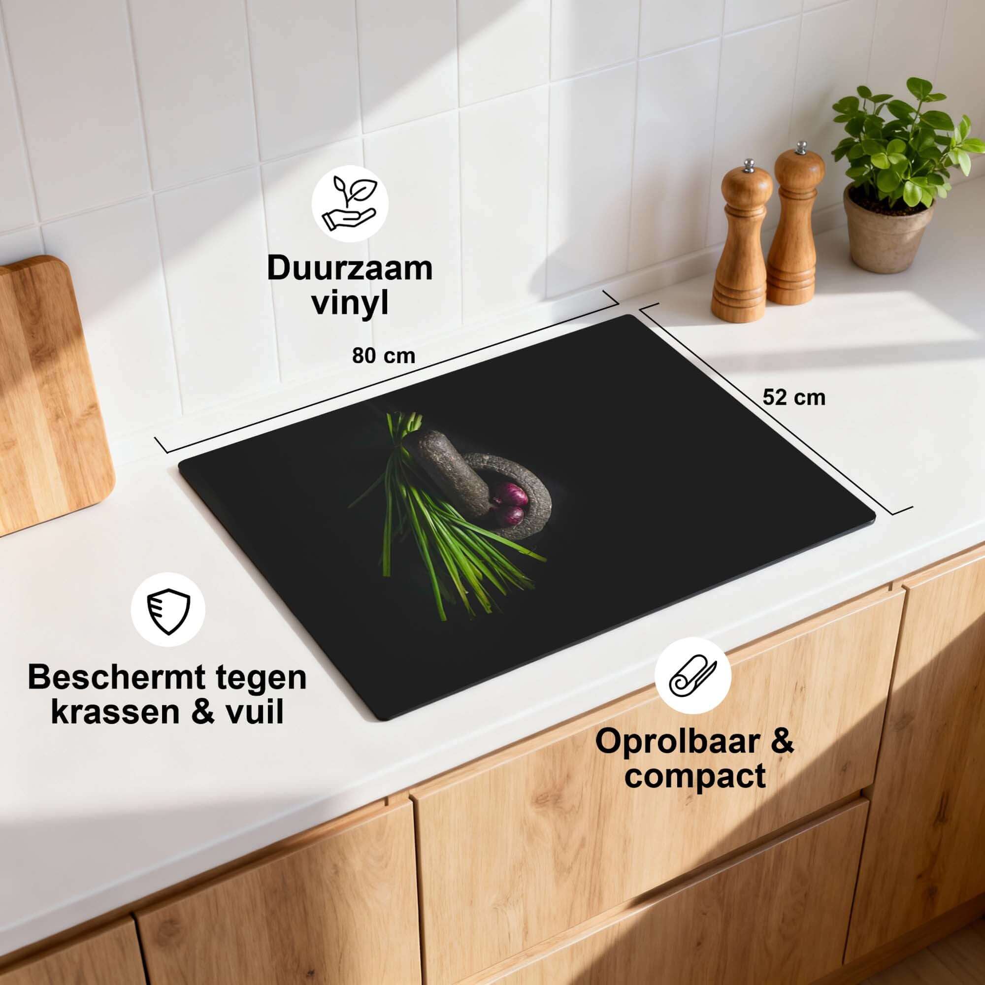 Midnight Herb - Inductie Beschermer, duurzaam vinyl, beschermt kookplaat tegen krassen en vuil.