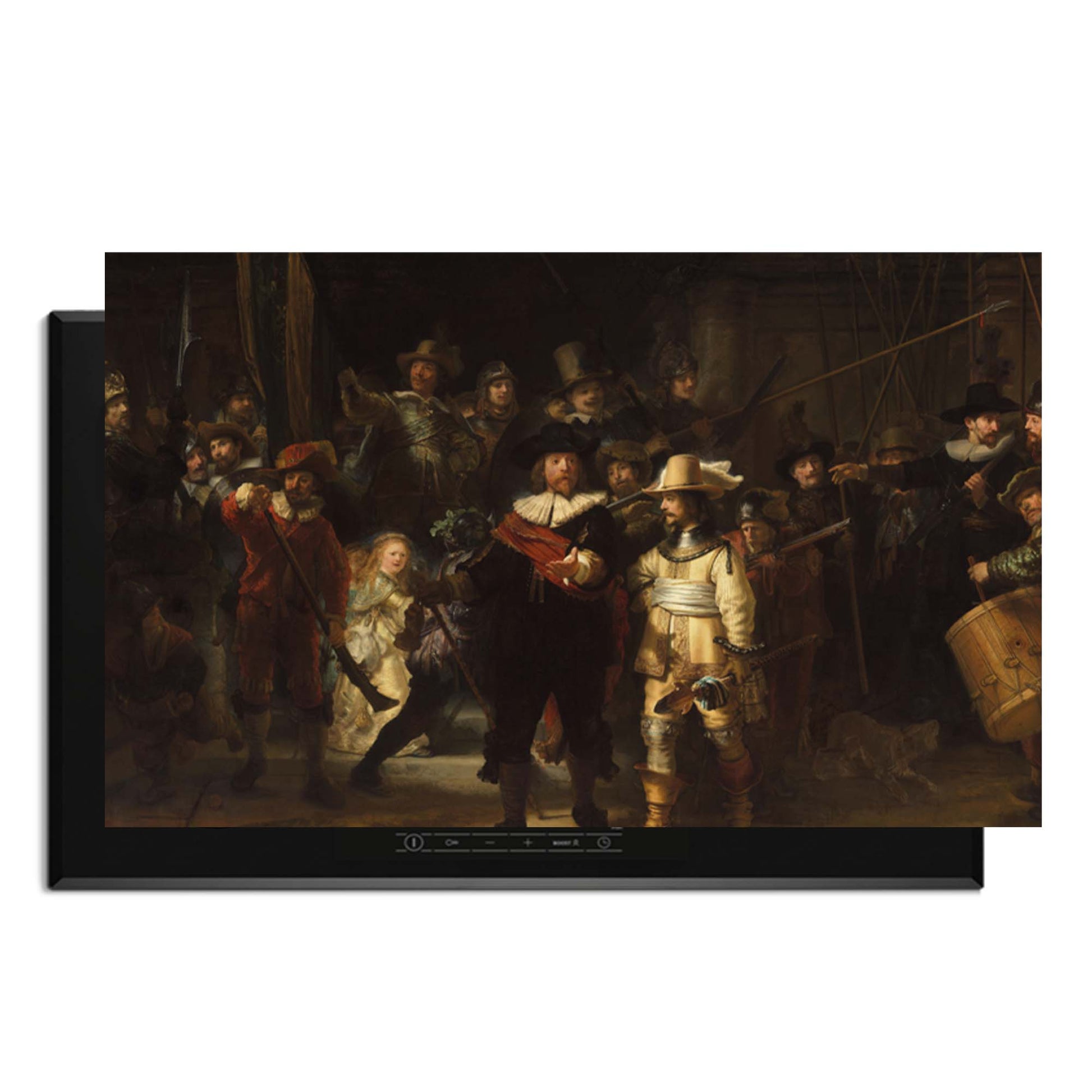 Nachtwacht– Inductie Beschermer met historisch meesterwerk voor dynamiek en klassieke keukenstijl.