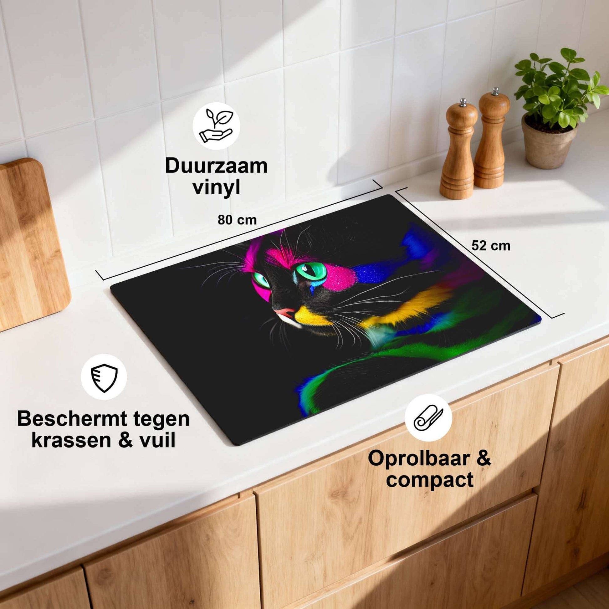 Night Prowler - Induktionsschutz, strapazierfähiges Vinyl, schützt vor Kratzern und Schmutz, 80x52cm Küchengröße