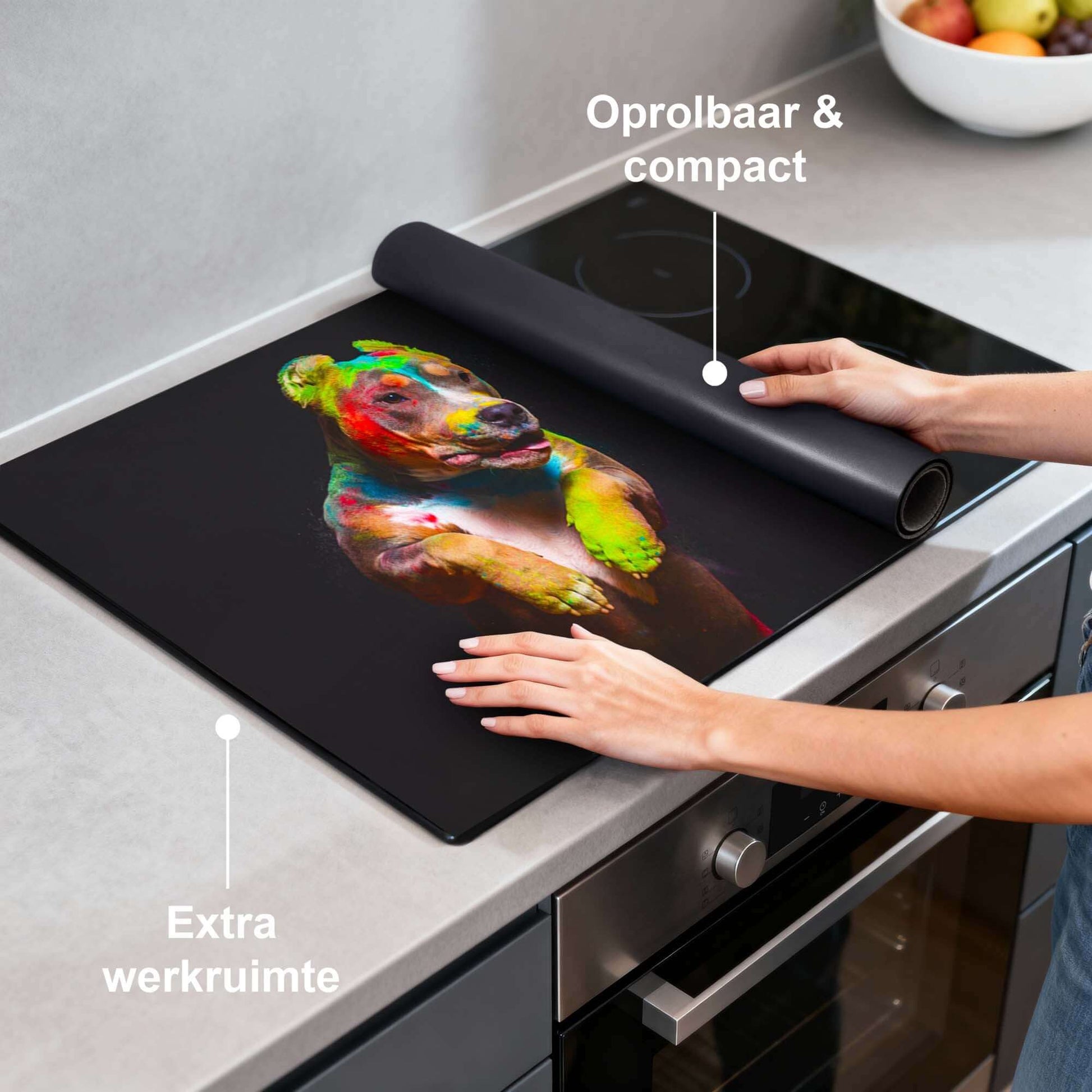 Paint Paws - Induktionsschutz für Induktionskochfelder mit auffälligen Farben und zusätzlicher Arbeitsfläche.