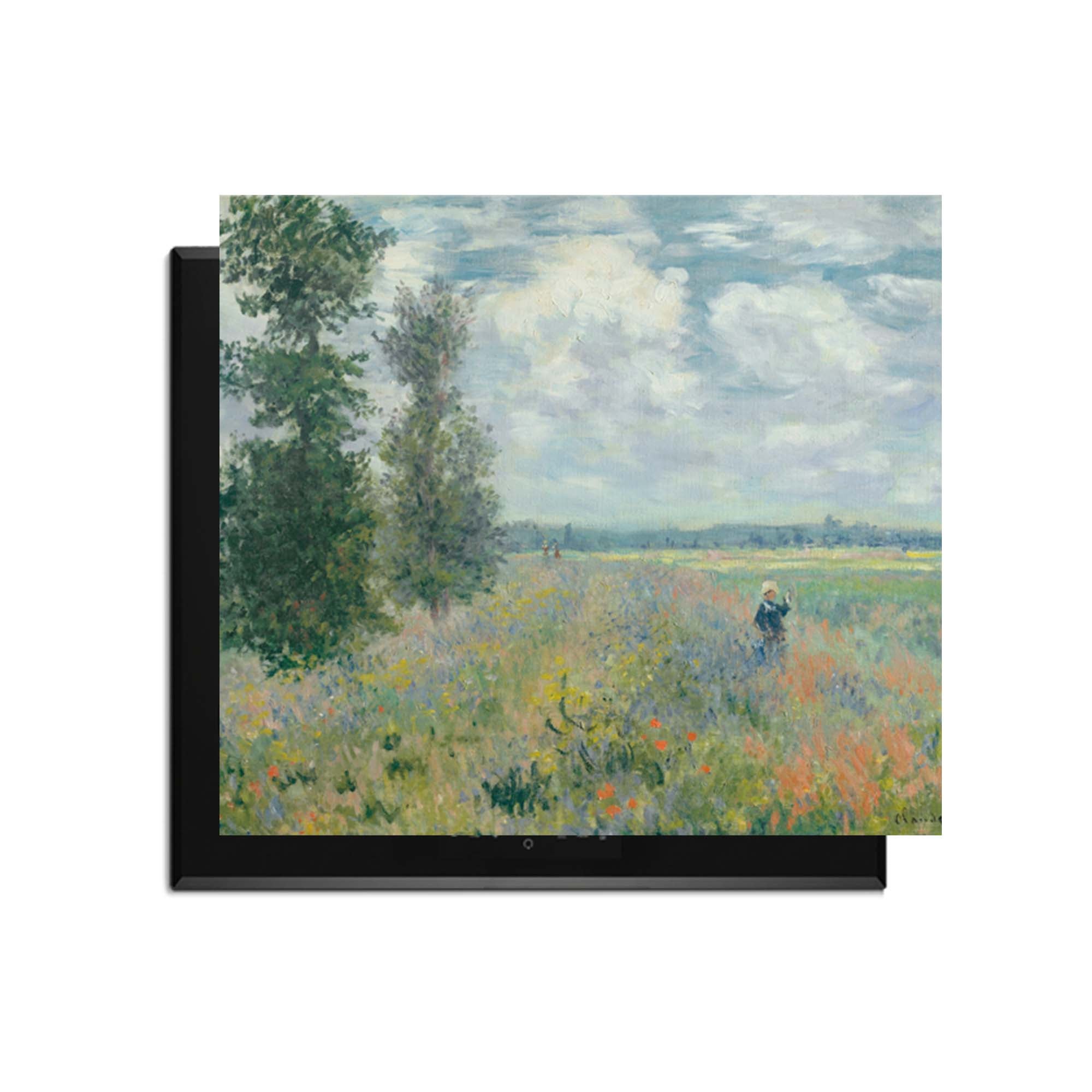 Schilderachtig landschap met een figuur in een bloemenveld