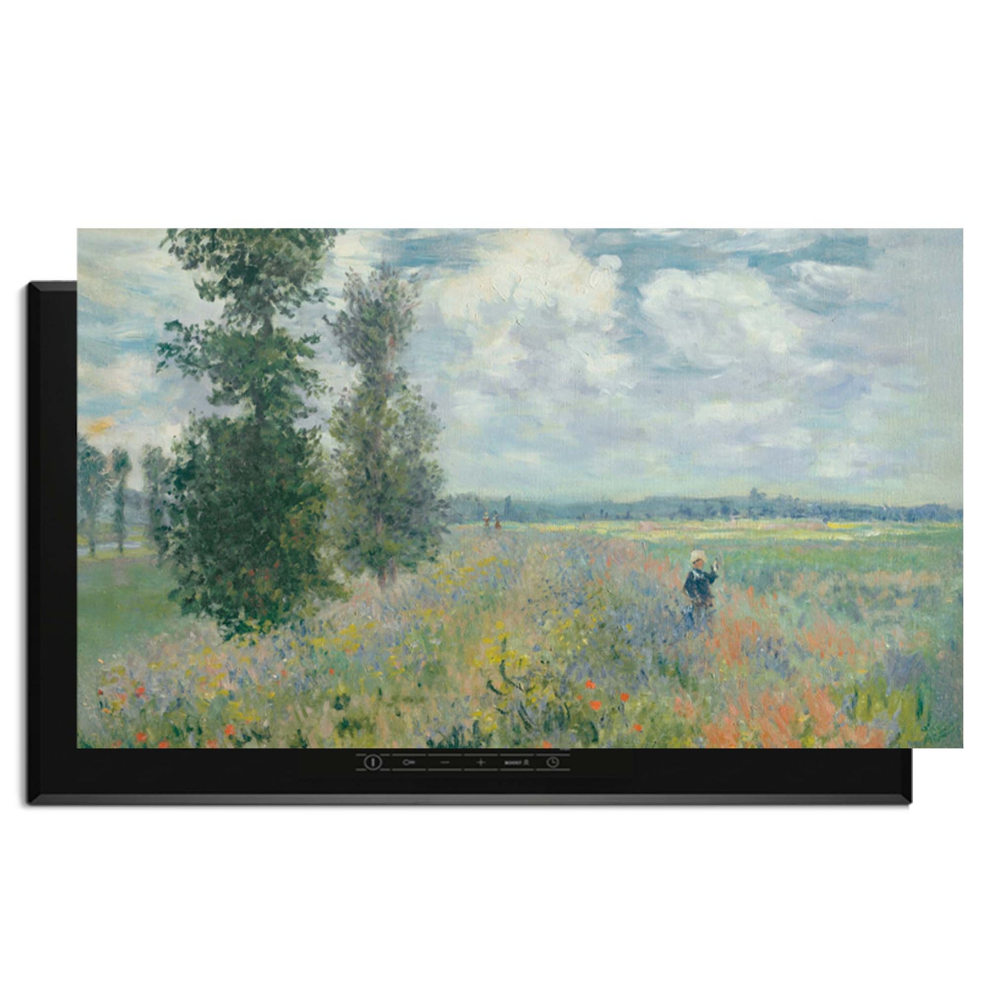 Papaverveld – Inductie Beschermer met vurige rode bloemen en schilderachtige penseelstreken voor een artistieke keuken.