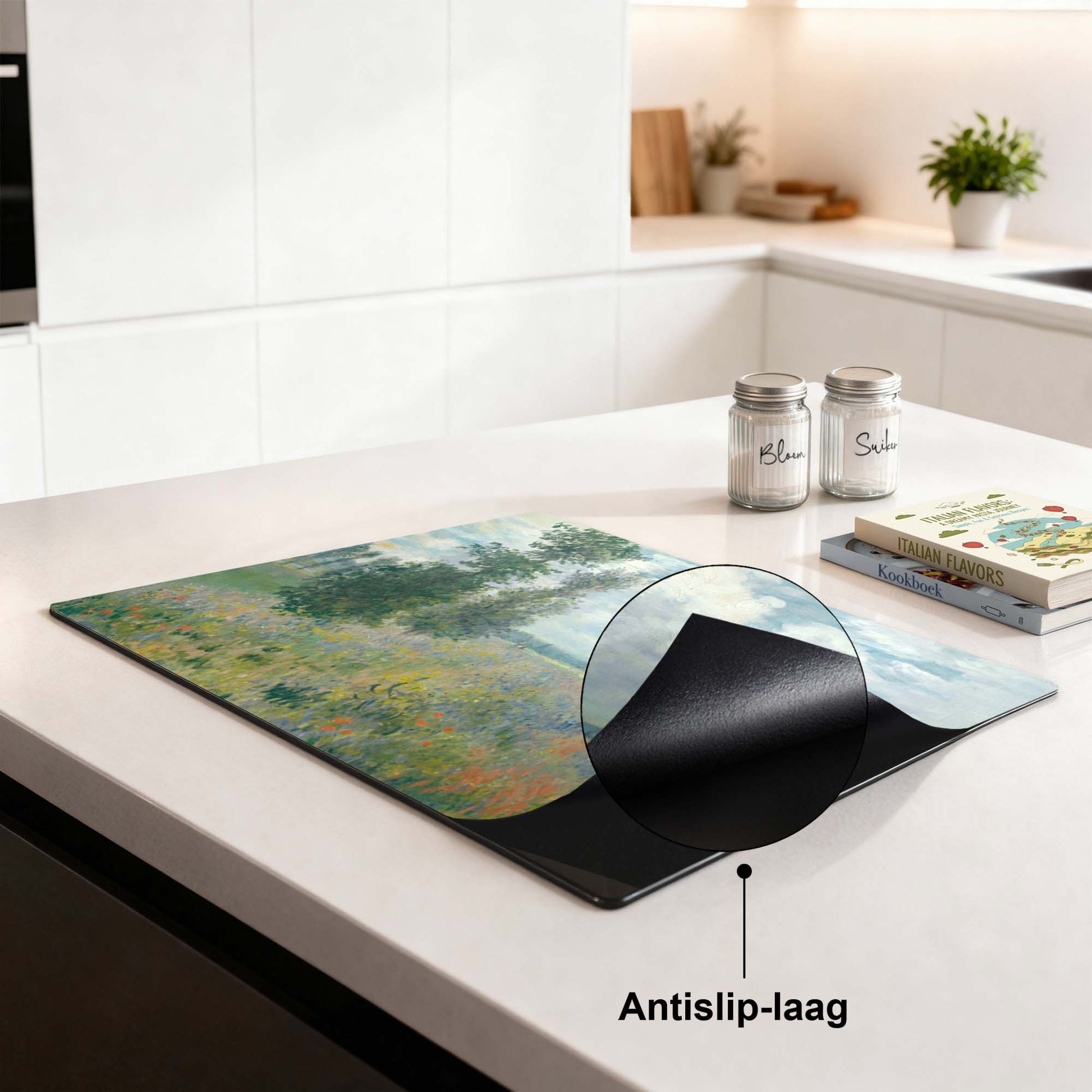 Papaverveld – Inductie Beschermer met rode bloemen en antislip-laag in keuken