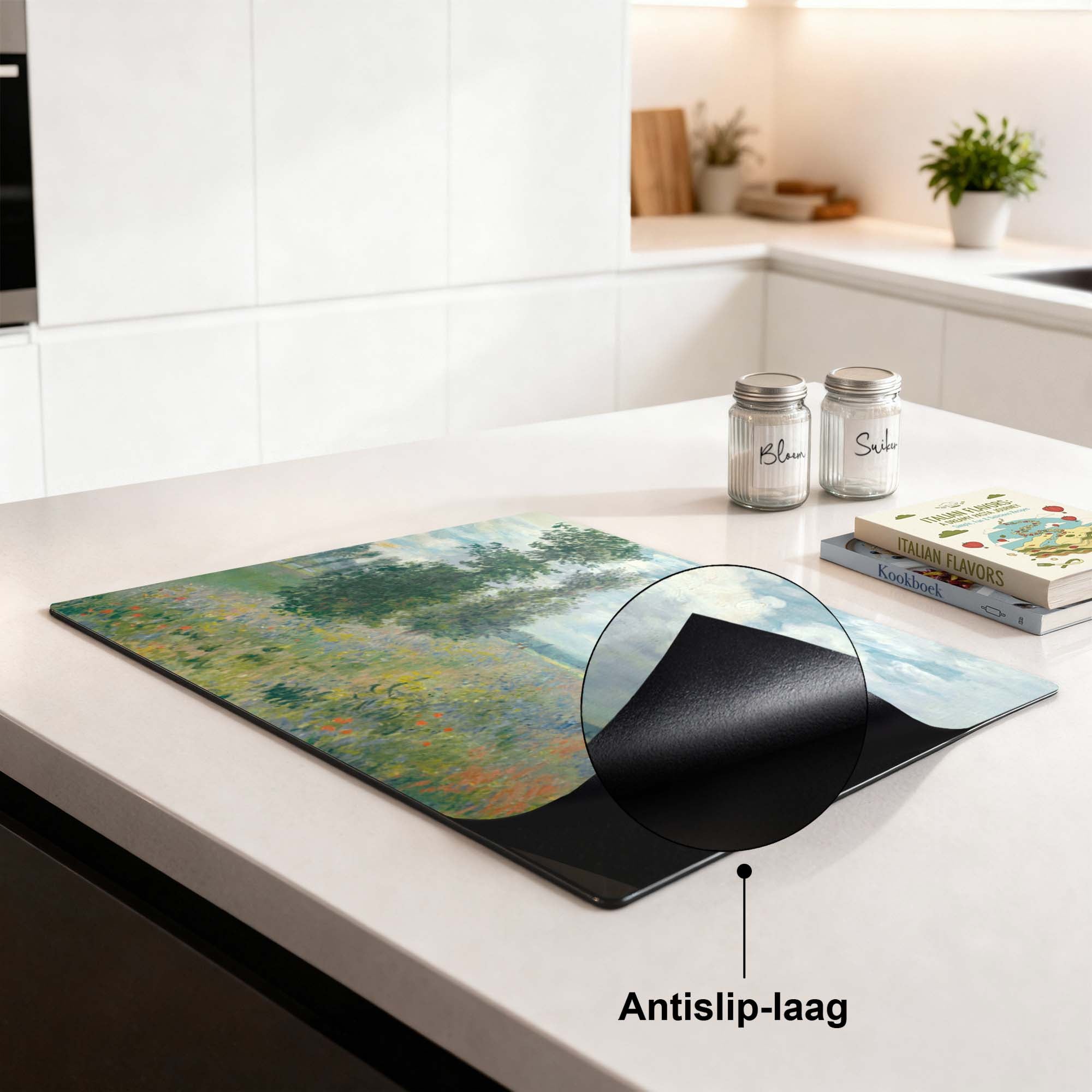 Papaverveld – Inductie Beschermer met rode bloemen en antislip-laag in keuken