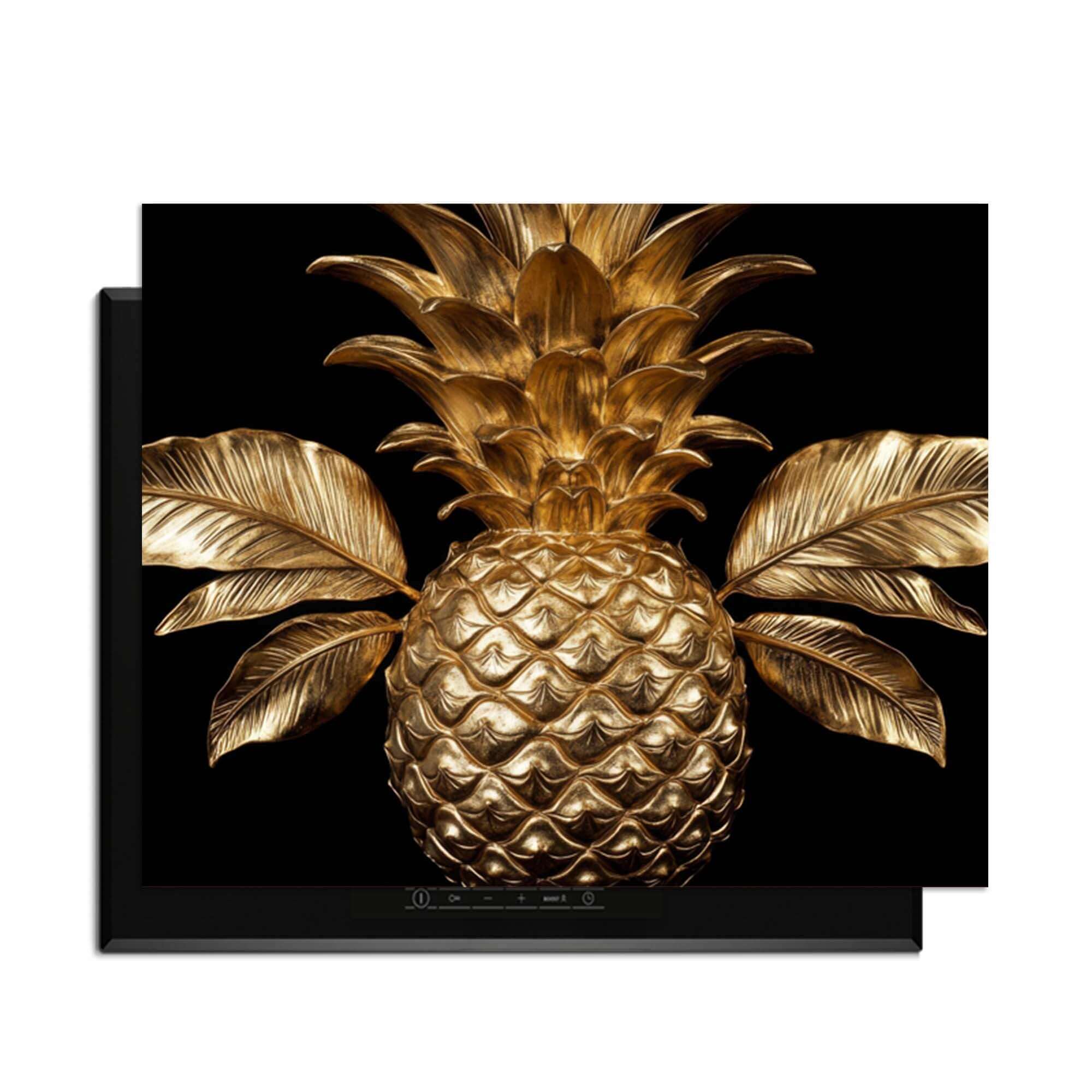 Pine Luxe - Inductie Beschermer met een gouden ananas ontwerp voor stijlvolle keukenbescherming.