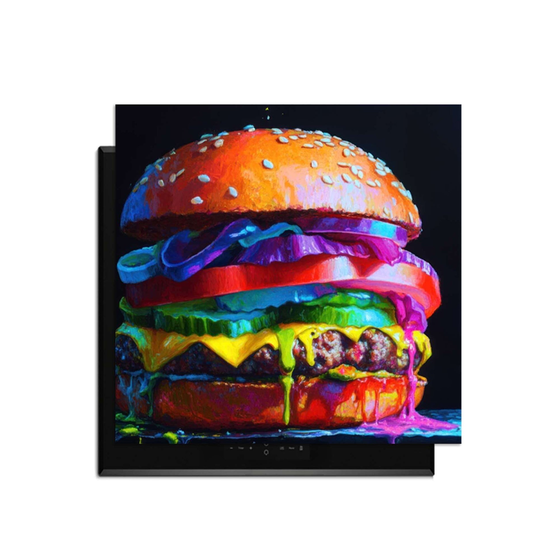 Pop Art Burger - Inductie Beschermer, kleurrijke burger kunst voor bescherming van inductiekookplaat.