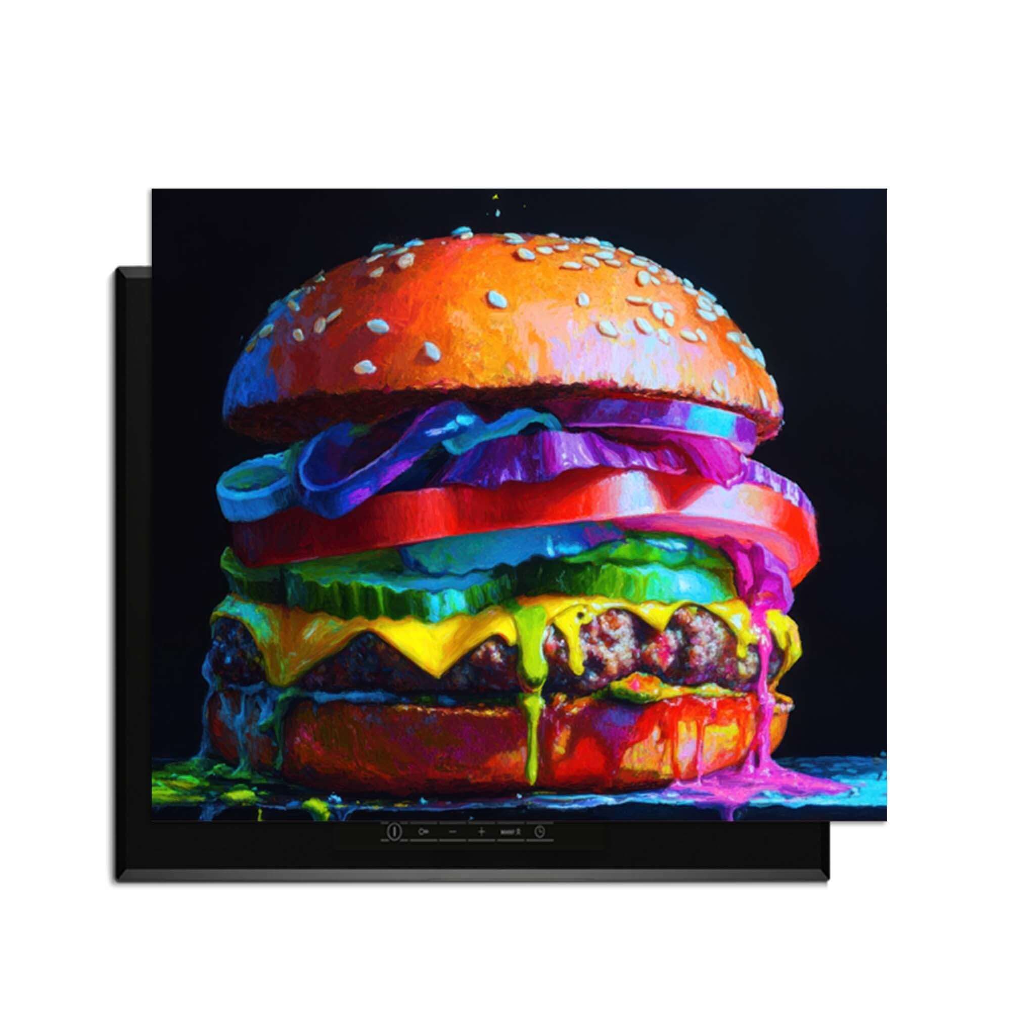 Pop Art Burger - Inductie Beschermer met kleurrijk hamburgerdesign ter bescherming van inductiekookplaat.