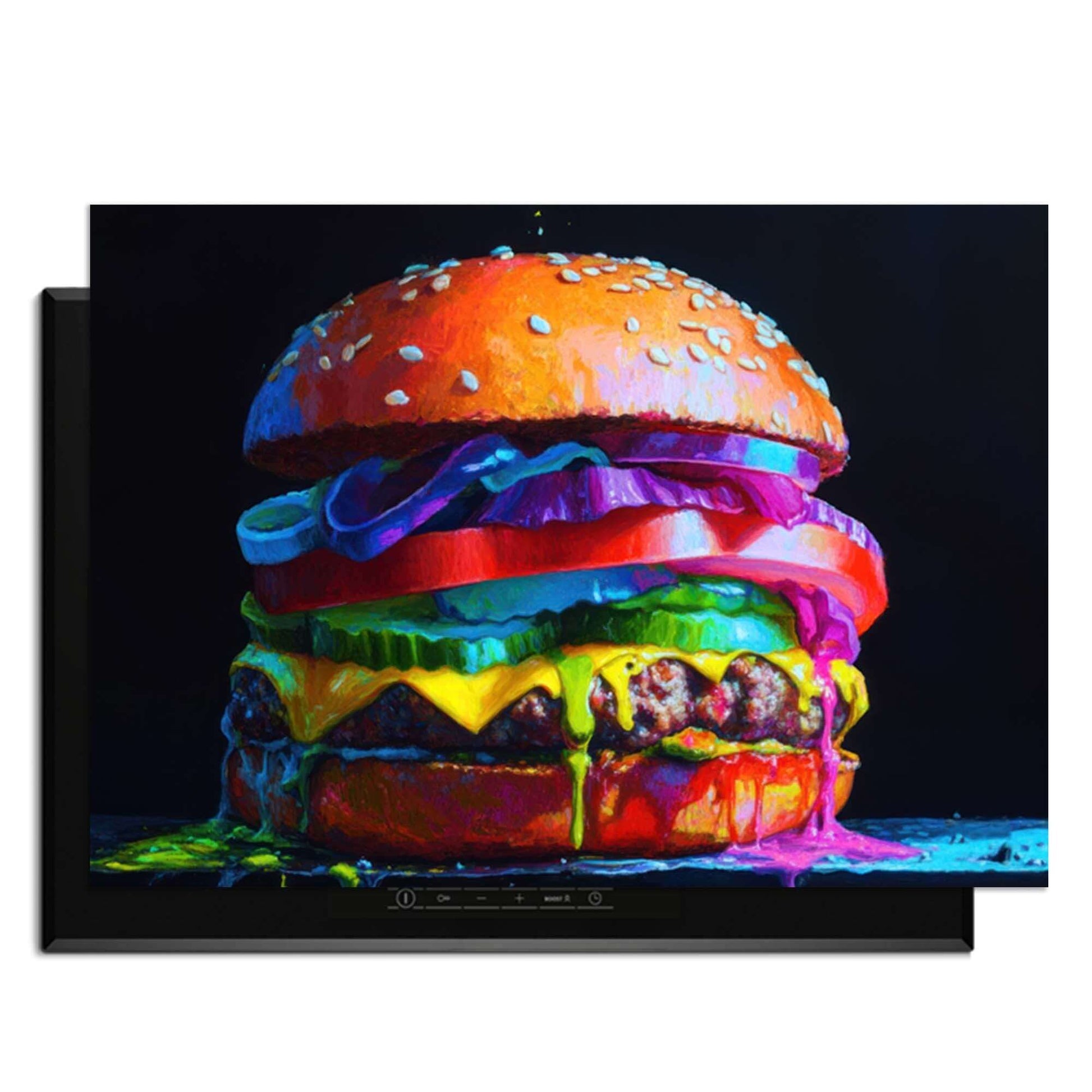 Pop Art Burger - Inductie Beschermer voor stijlvolle keukenbescherming en praktische functionaliteit.