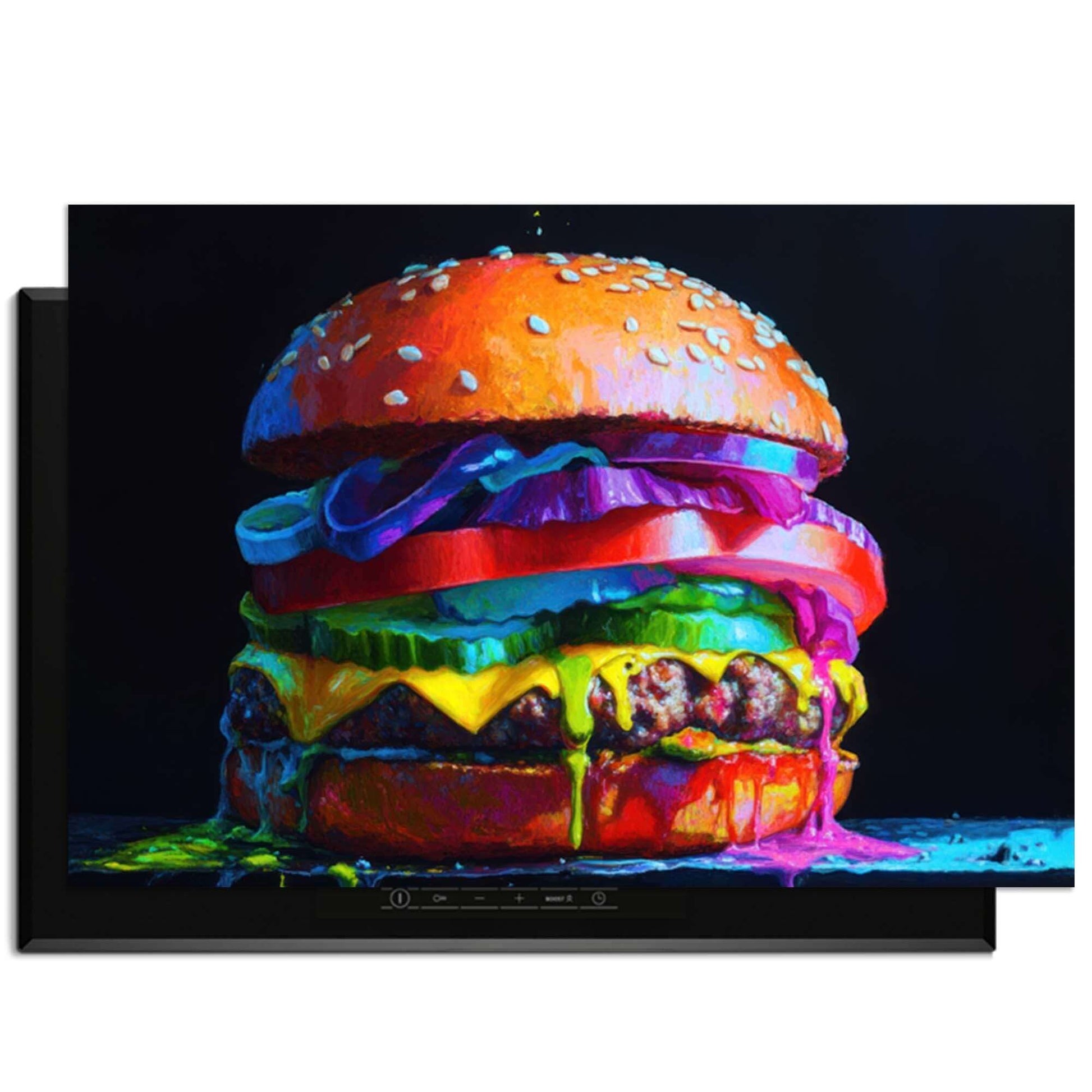 Pop Art Burger - Inductie Beschermer met kleurrijk hamburgerontwerp, bescherming voor inductiekookplaten.
