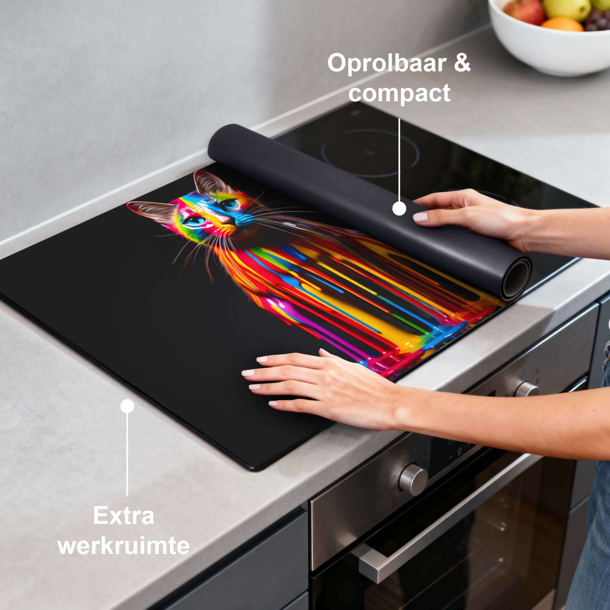 Rainbow Cat - Induktionsschutz für Induktionskochfelder, aufrollbar und kompakt.