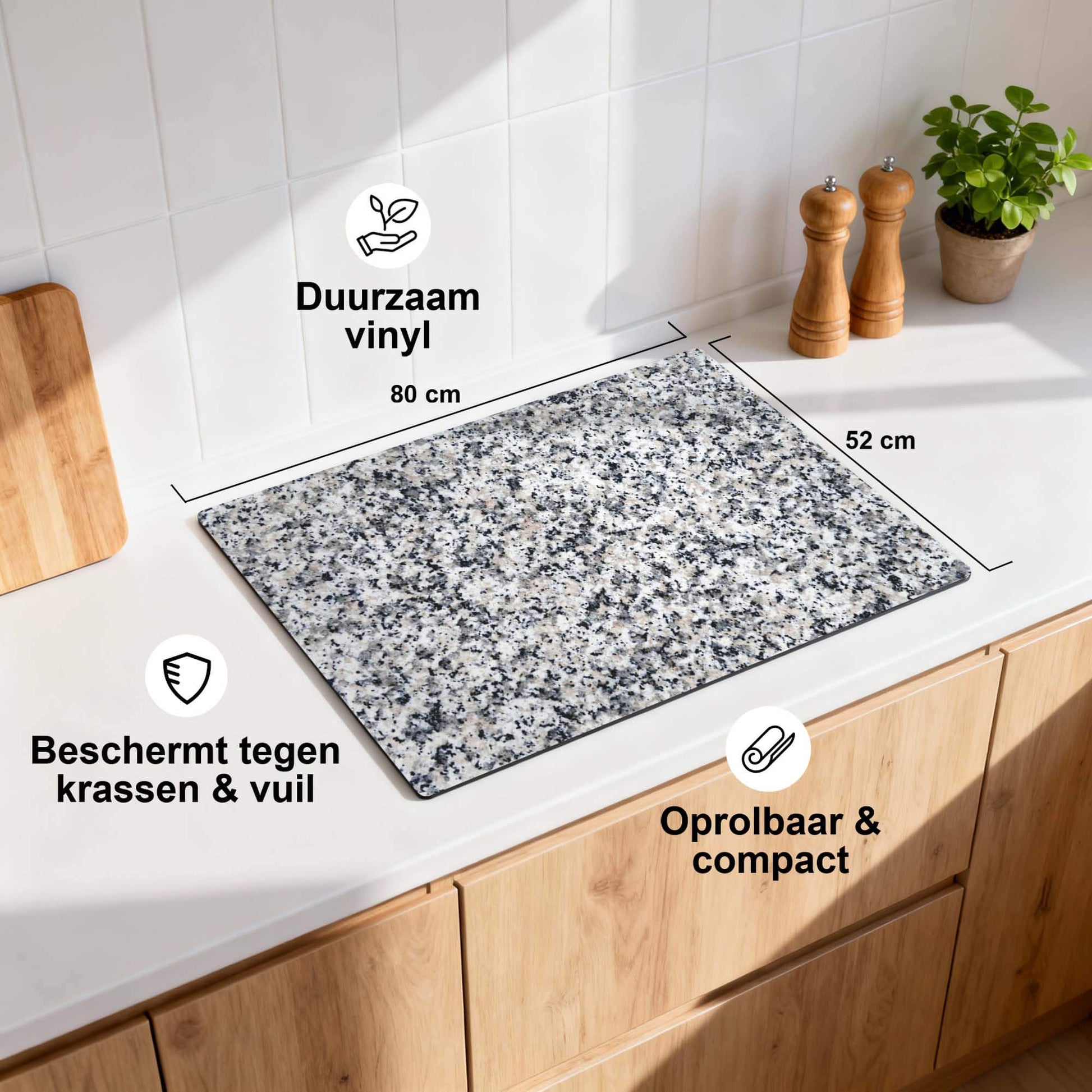 Classic Granite - Induktionsschutz, langlebiges Vinyl, geschützt vor Kratzern und Schmutz, 80x52cm.