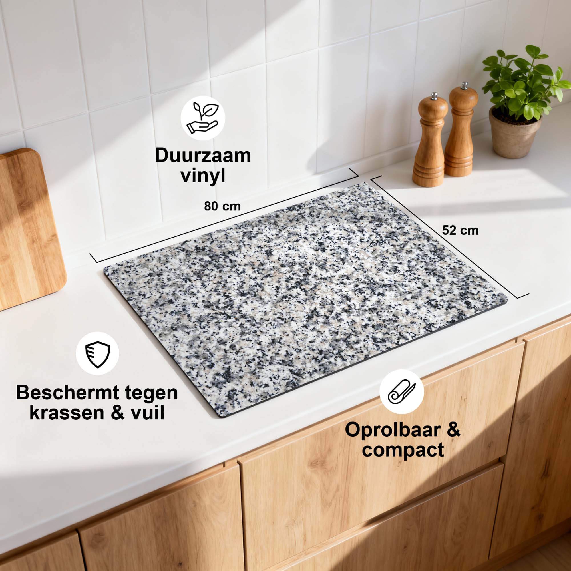 Classic Granite - Induktionsschutz, langlebiges Vinyl, geschützt vor Kratzern und Schmutz, 80x52cm.