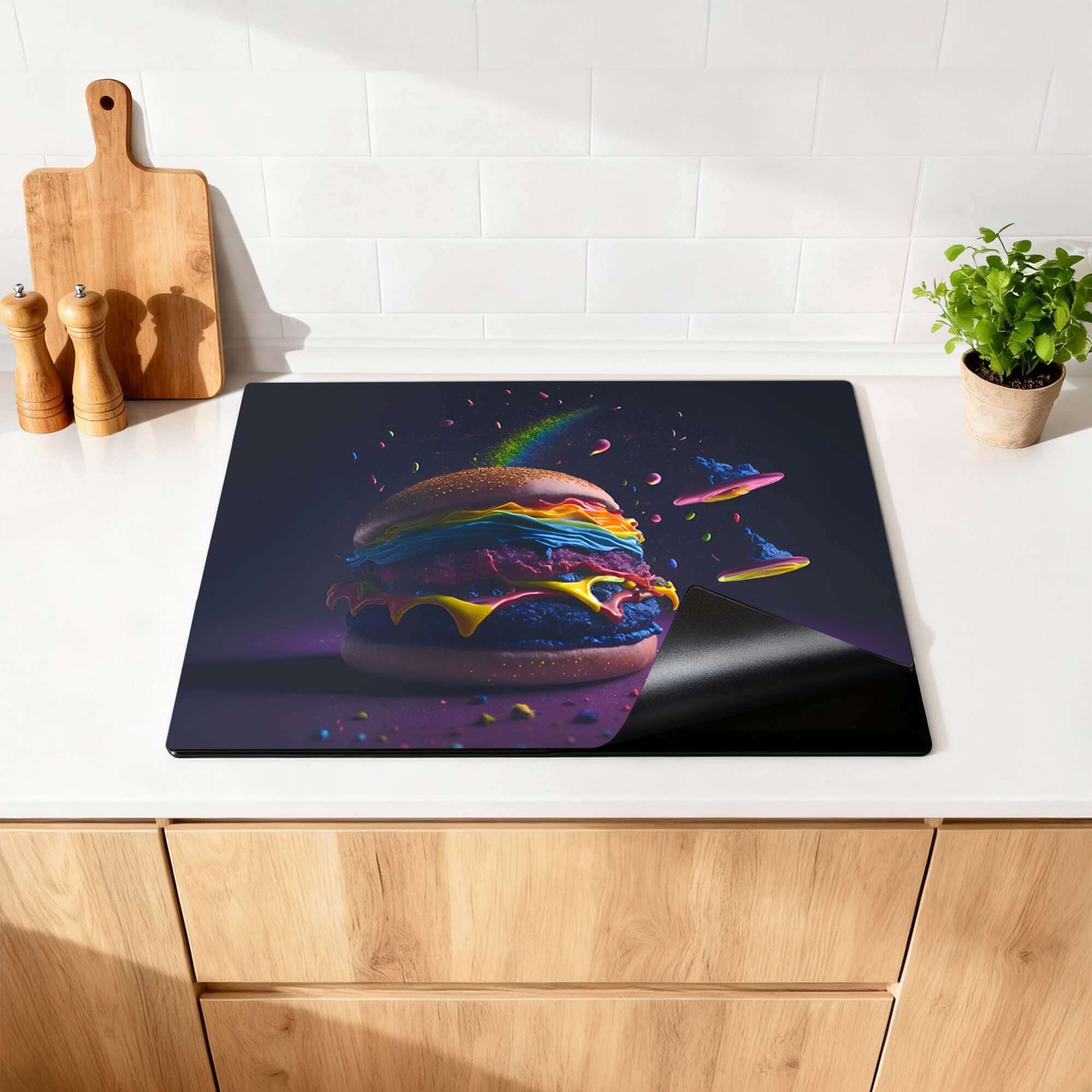 Space Burger - Inductie Beschermer op een moderne keukenblad, beschermt tegen krassen en slijtage.