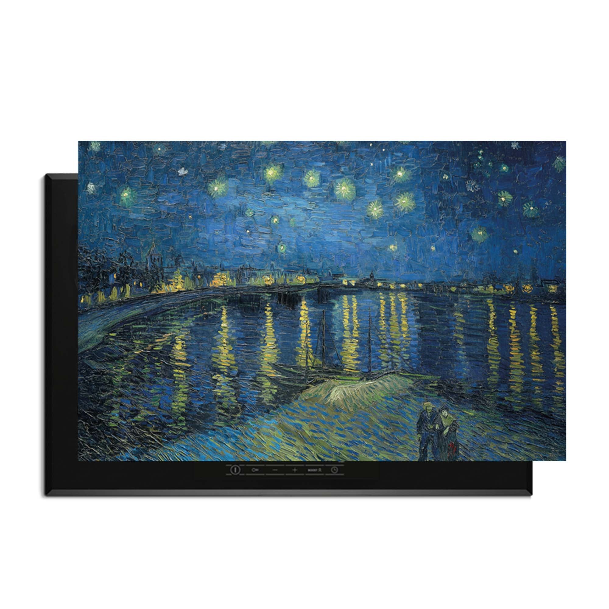 Sterrennacht boven de Rhône – Inductie Beschermer met romantische sterrenhemel en waterreflecties, sfeer voor de keuken.