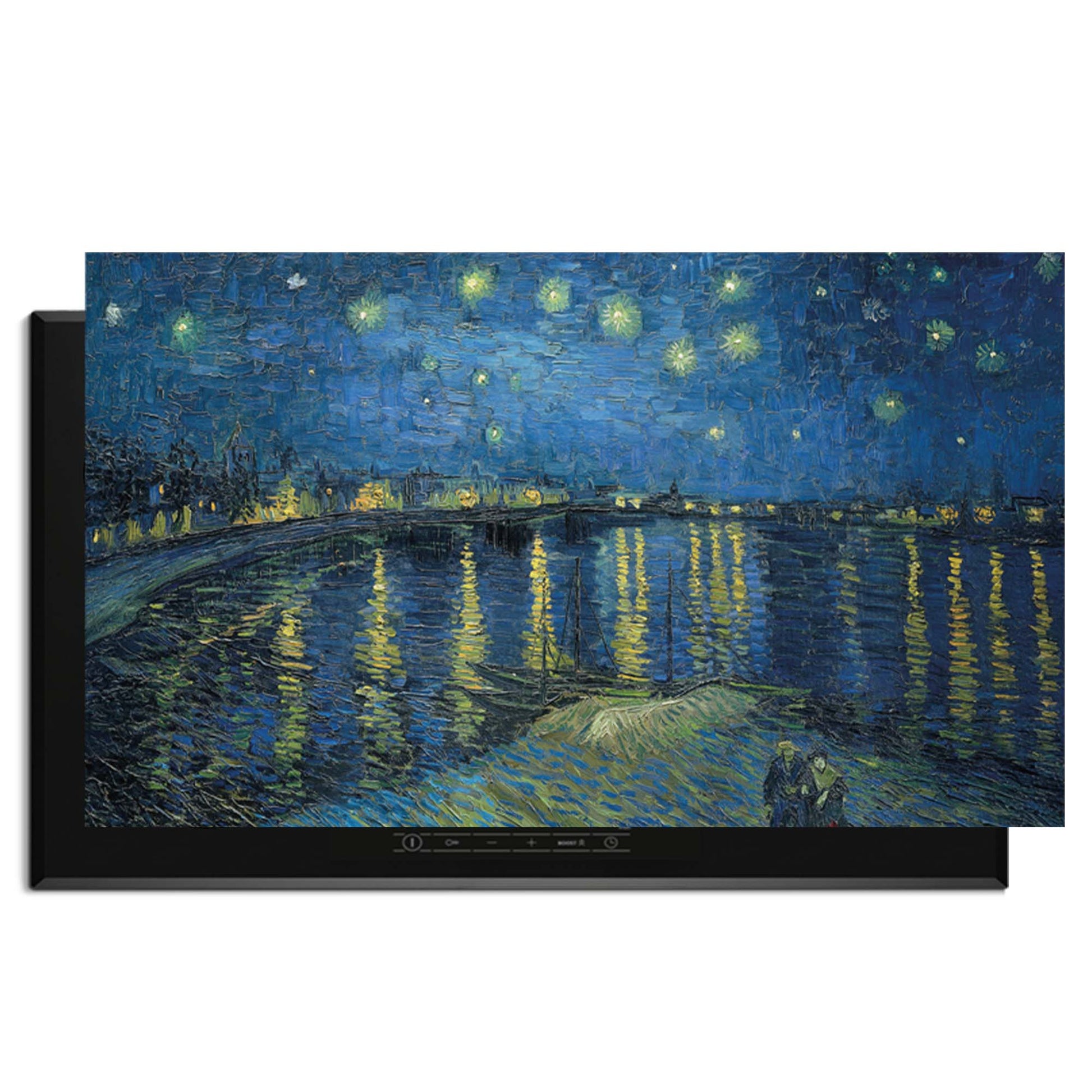 Sterrennacht boven de Rhône – Inductie Beschermer, sfeervol kunstontwerp met sterren en waterreflecties voor een warme keukenlook.