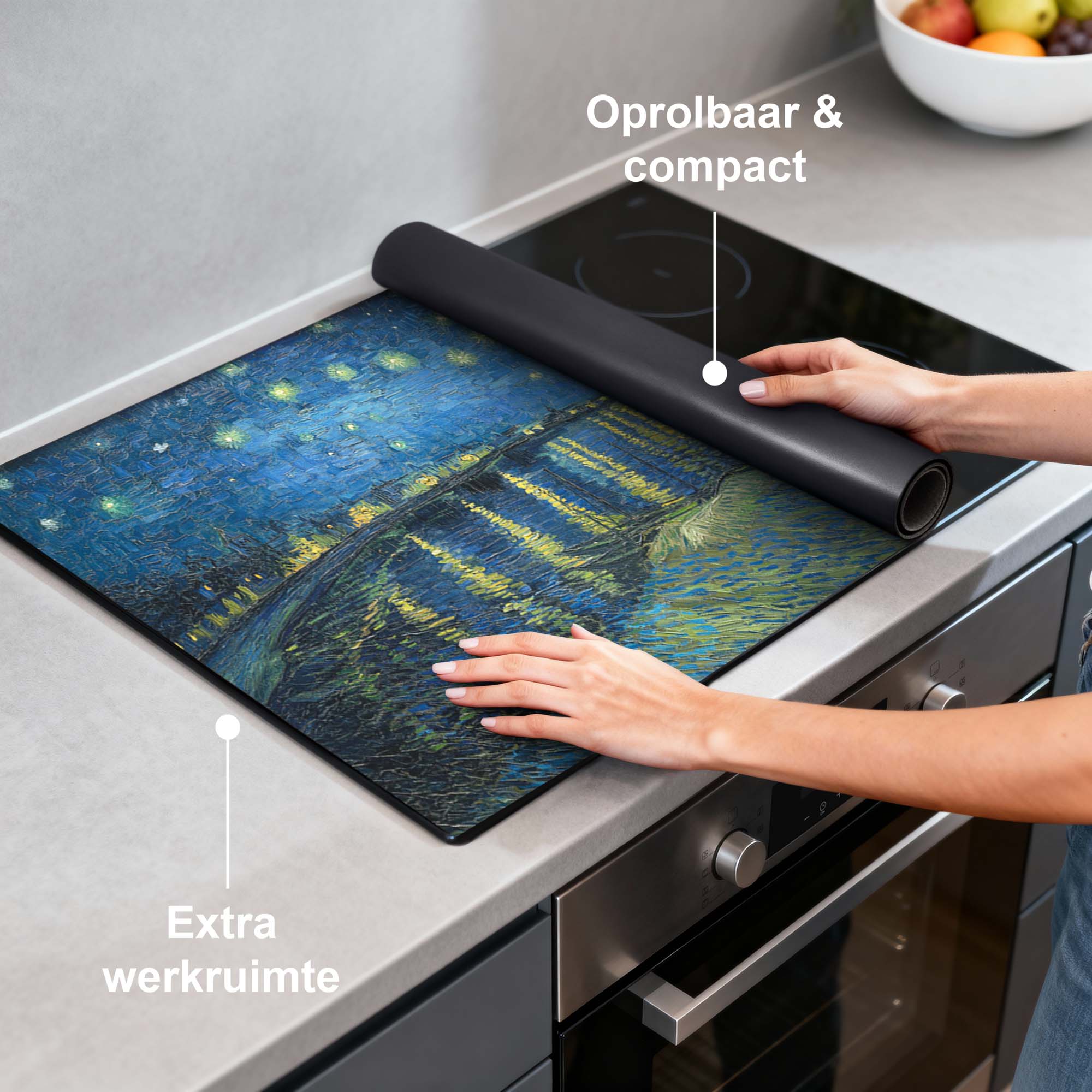 Sterrennacht boven de Rhône – Inductie Beschermer op keukenblad, opvouwbaar ontwerp voor extra werkruimte en romantische uitstraling.