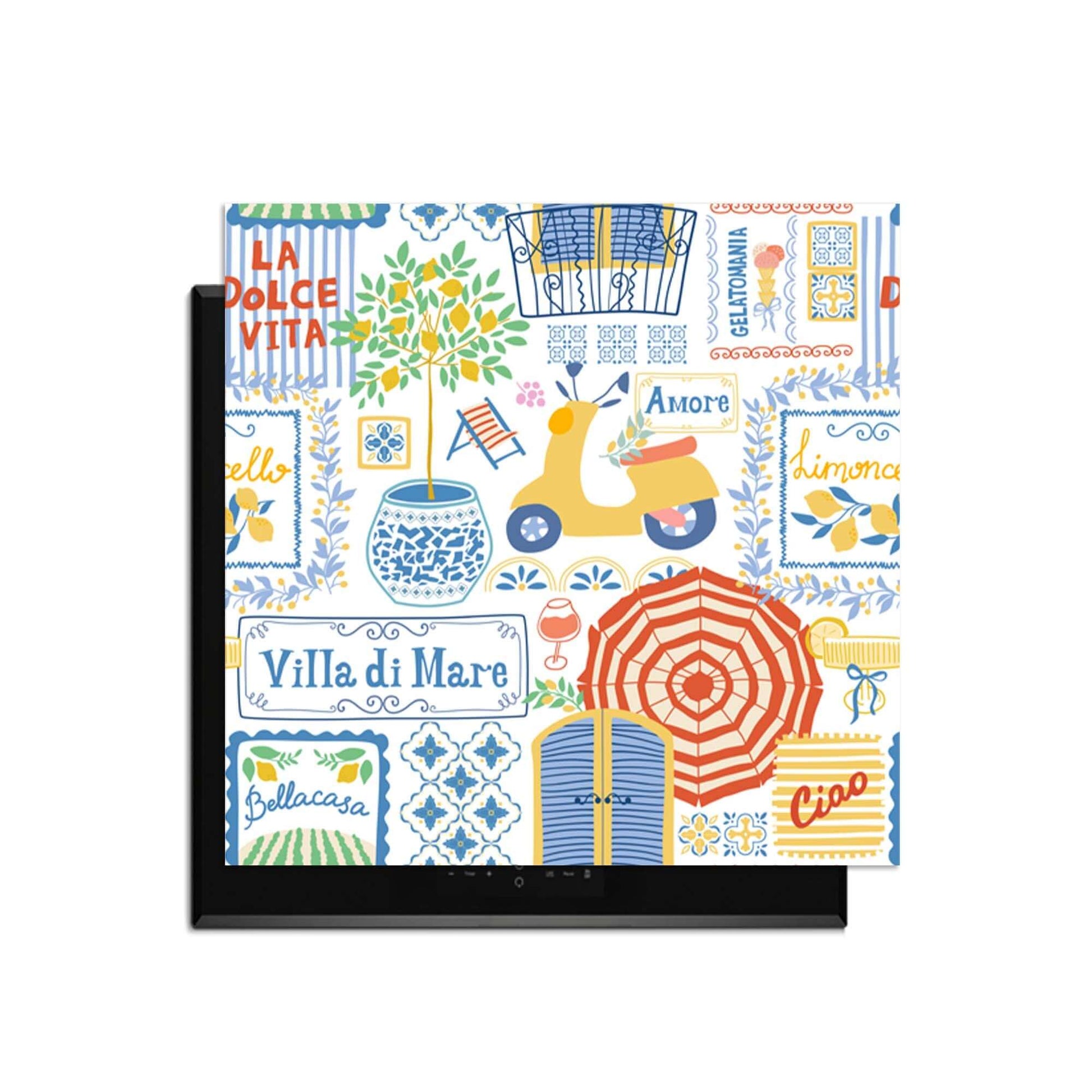 Villa Mare - Inductie Beschermer met mediterrane iconen uit de Italiaanse kust voor je keuken.