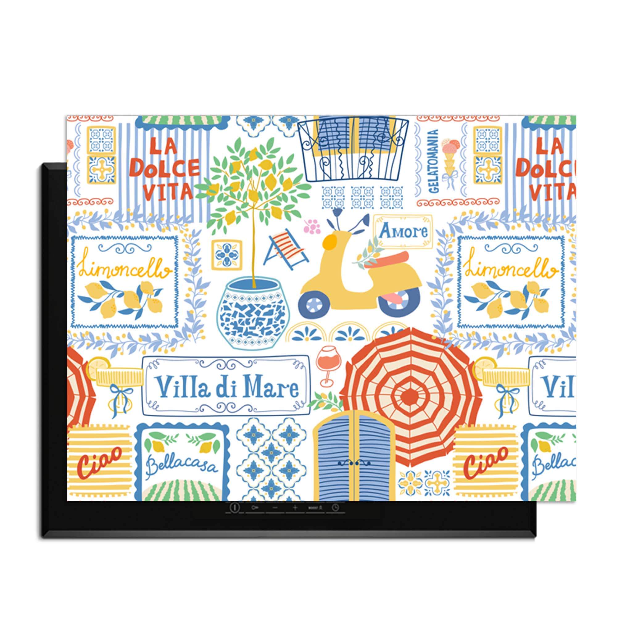 Villa Mare - Inductie Beschermer met mediterrane iconen voor keukenbescherming