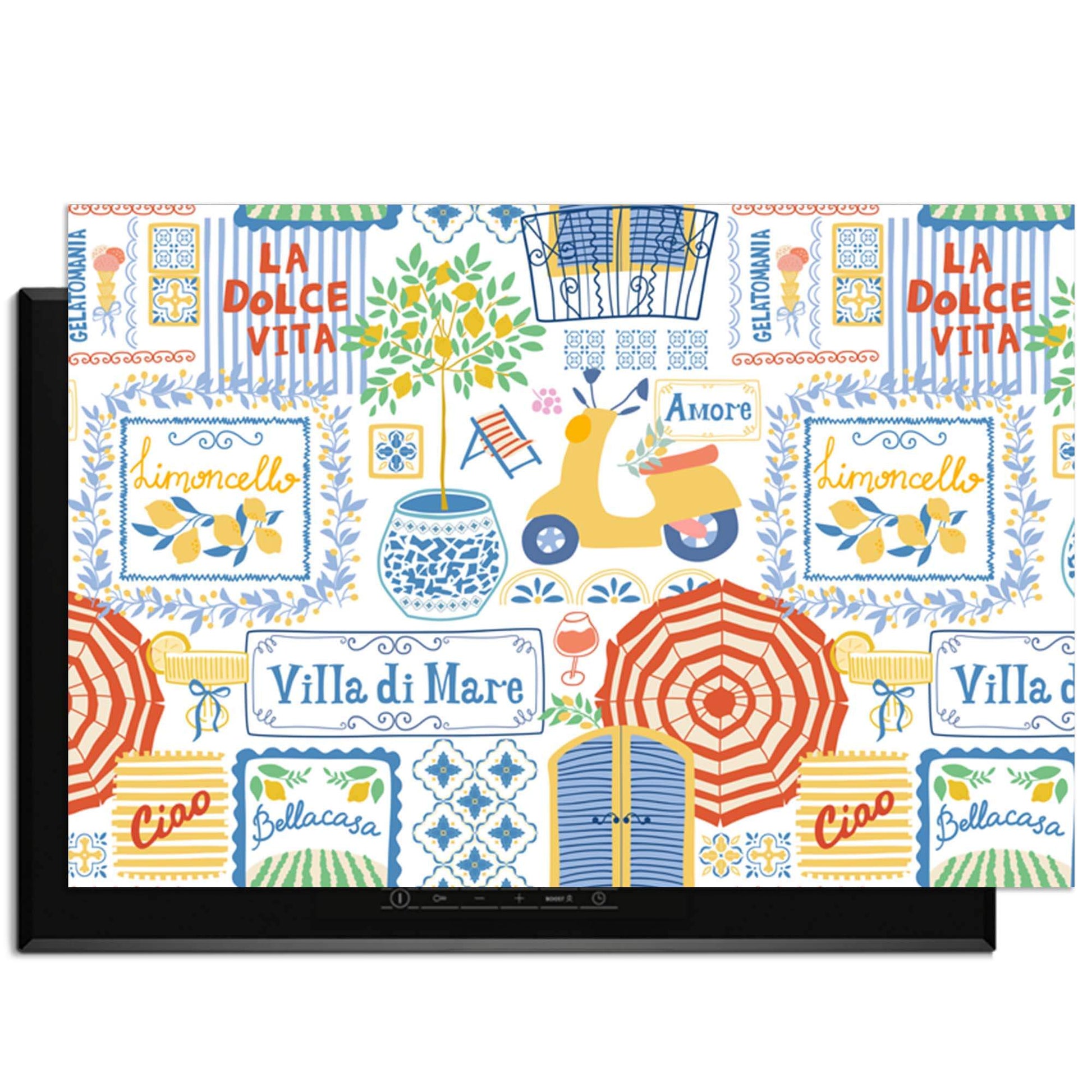 Villa Mare - Inductie Beschermer met mediterrane collage design.