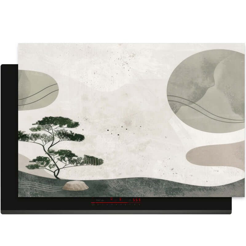 Zen Pine inductie beschermer met Japandi design, biedt natuurlijke rust voor inductiekookplaten.