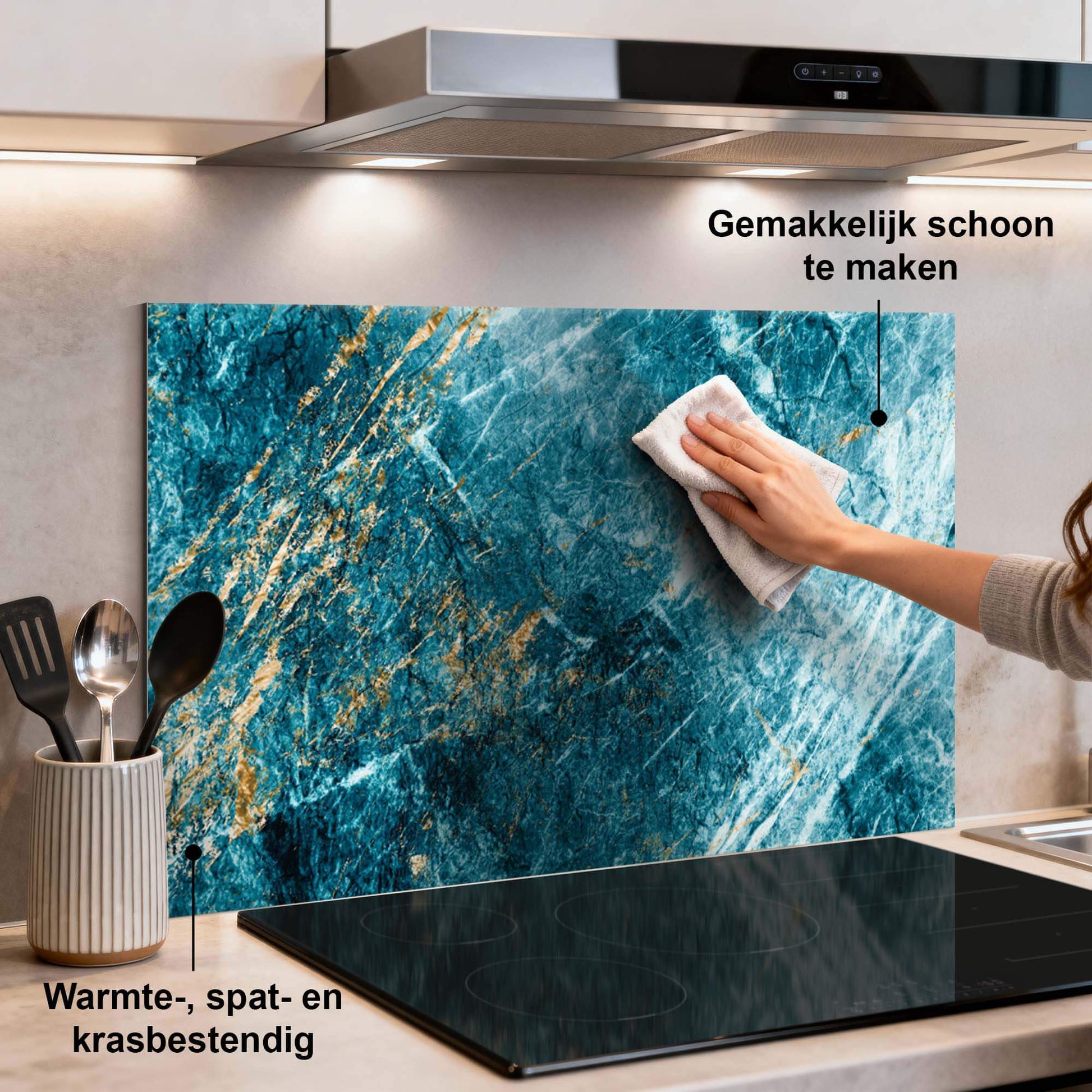 Deep Ocean Marble Splash Screen mit goldblauem Marmordesign, leicht zu reinigender Küchenspritzschutz, Spritzwanddekor und -schutz.