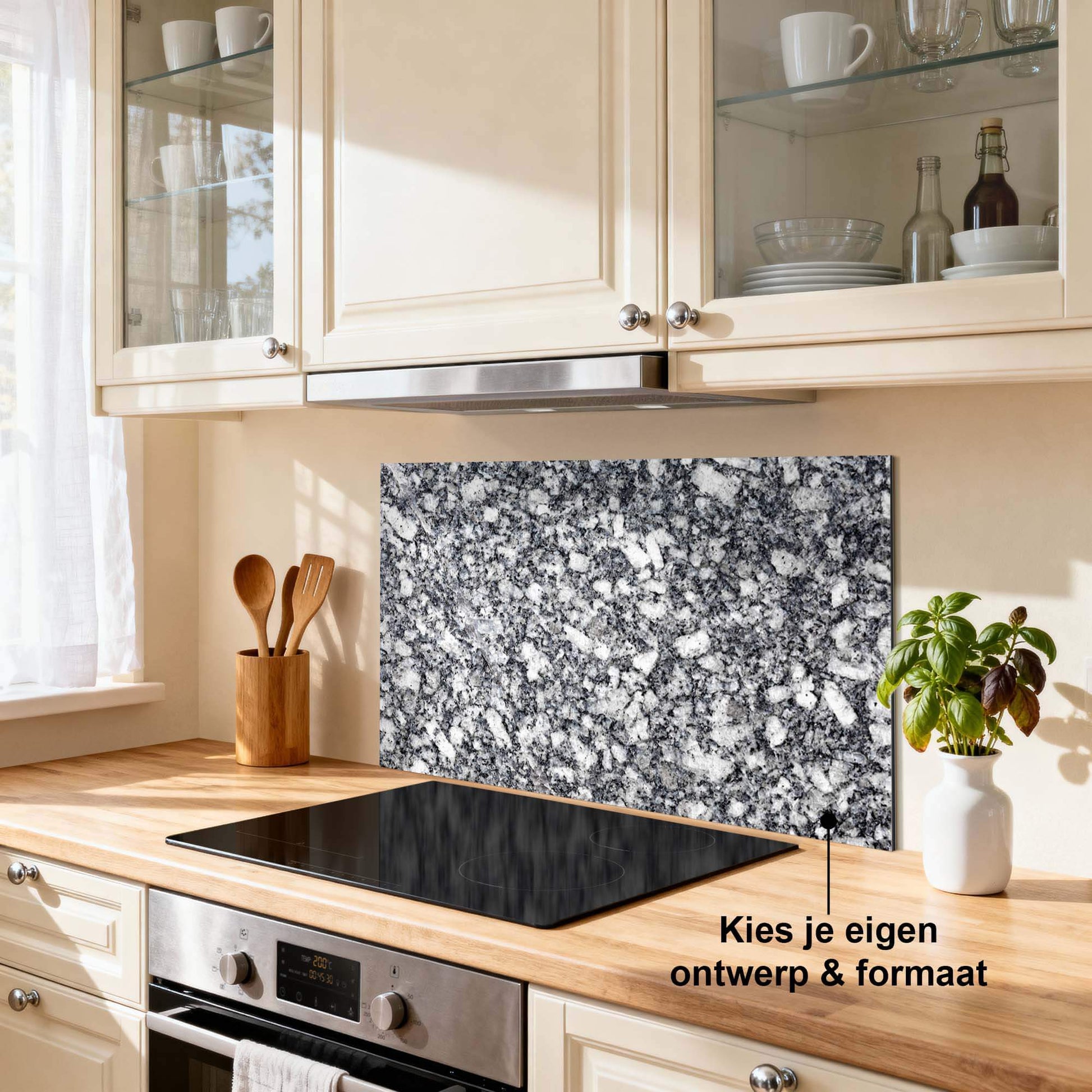Midnight Granite Spatscherm Keuken Spatscherm met blauwgrijs graniet in een moderne keuken als stijlvolle en duurzame Spatwand.