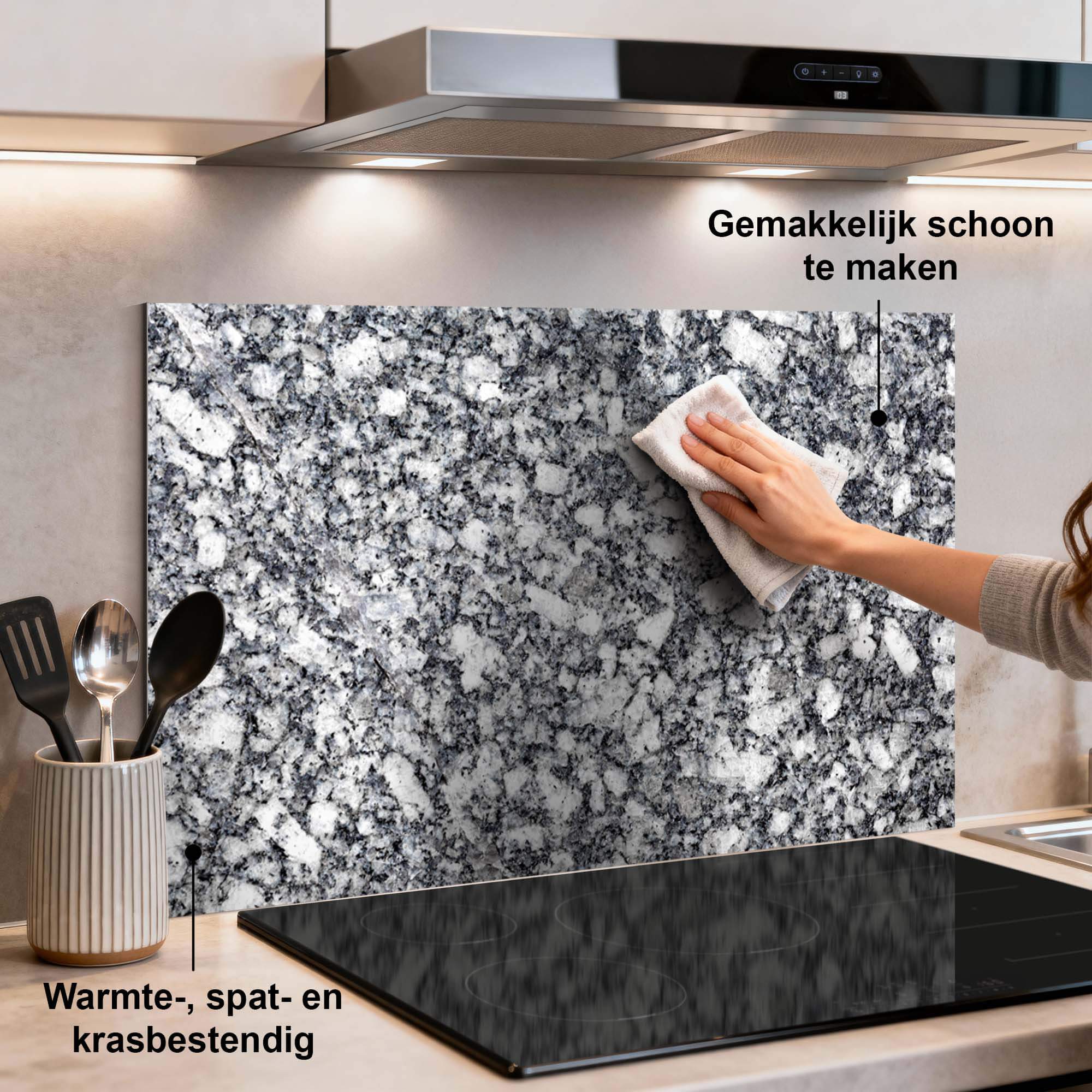 Midnight Granite Spatscherm in keuken, blauwgrijs graniet, krasbestendig Aluminium Dibond, Spatscherm, Keuken Spatscherm, Spatwand.