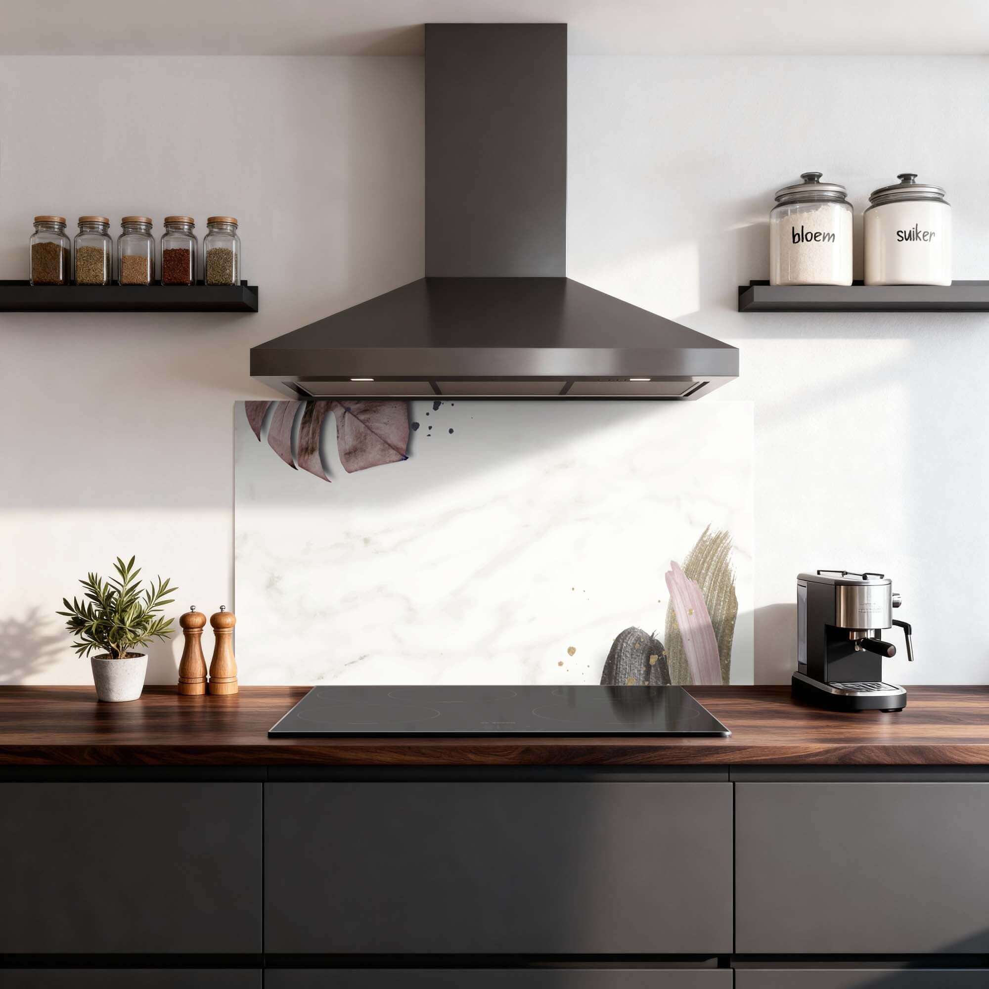 Soft Blush Spatscherm met marmerdesign en roze, gouden accenten in moderne keuken. Elegante spatwand en keuken spatscherm.