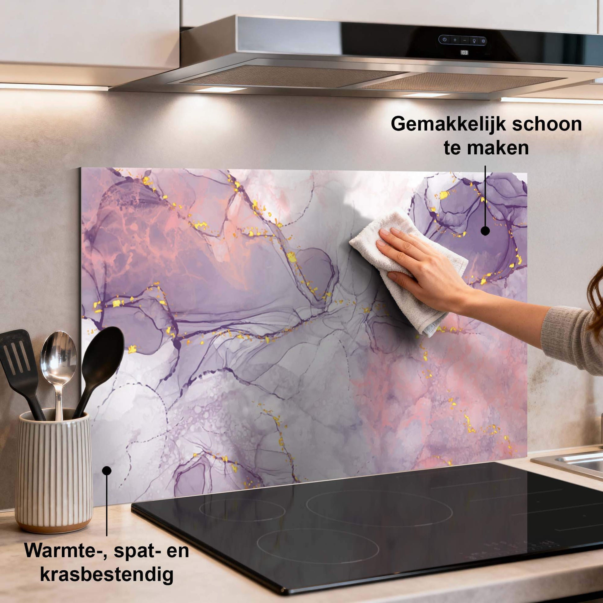 Lavender Marble Spatscherm voor keuken met lavendeltinten en gouden accenten, elegant spatscherm voor spatwand