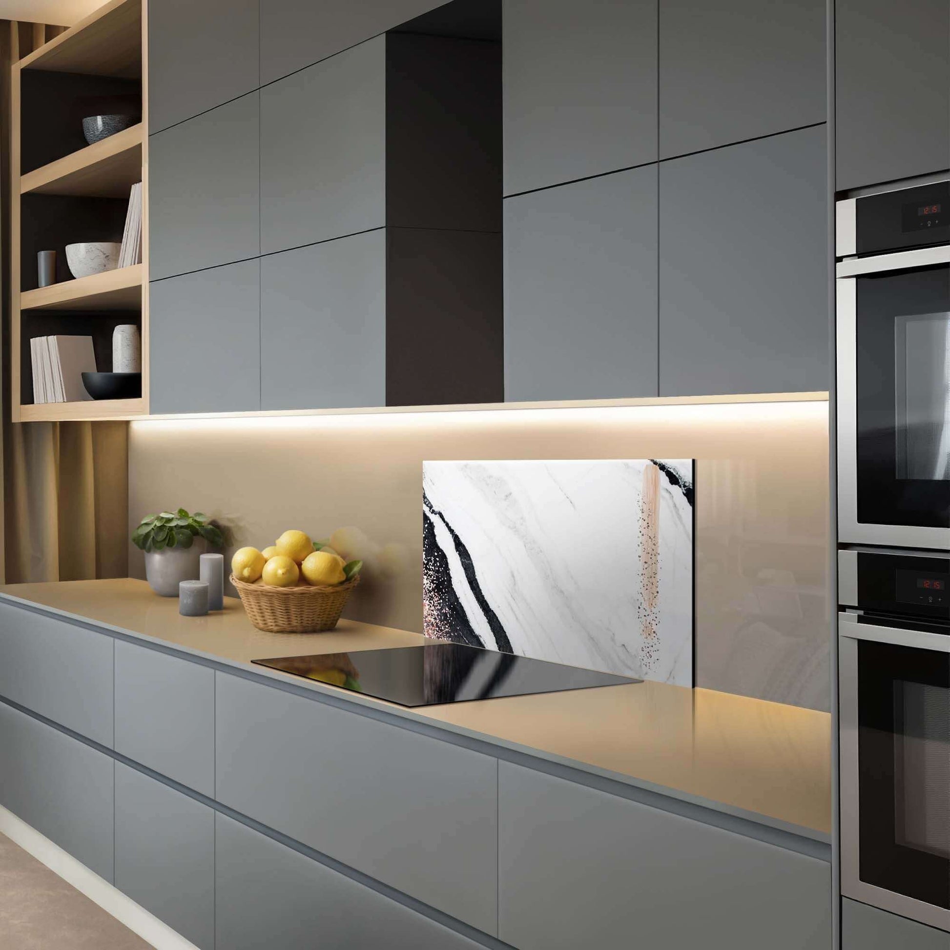 Marble Blush Spatscherm in moderne keuken - Luxueuze spatwand met marmer structuur en blush tinten. Perfect keuken spatscherm.