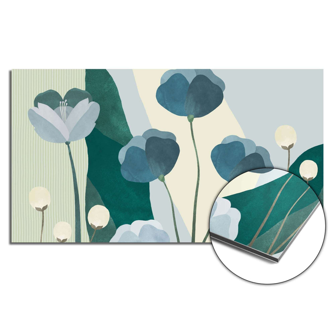 Blue Whispers Spatscherm met Inductie Beschermer design, botanisch patroon in blauwtinten voor keukenstijl en bescherming.