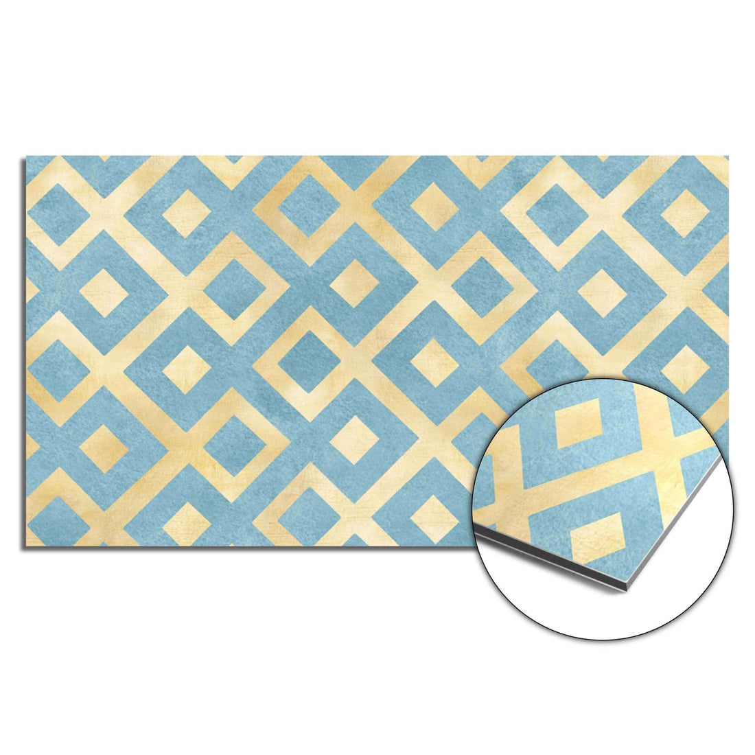 Deep Diamond Grid Spatscherm met azuurblauw en goud geometrisch patroon, ideaal als spatscherm of spatwand voor de keuken.