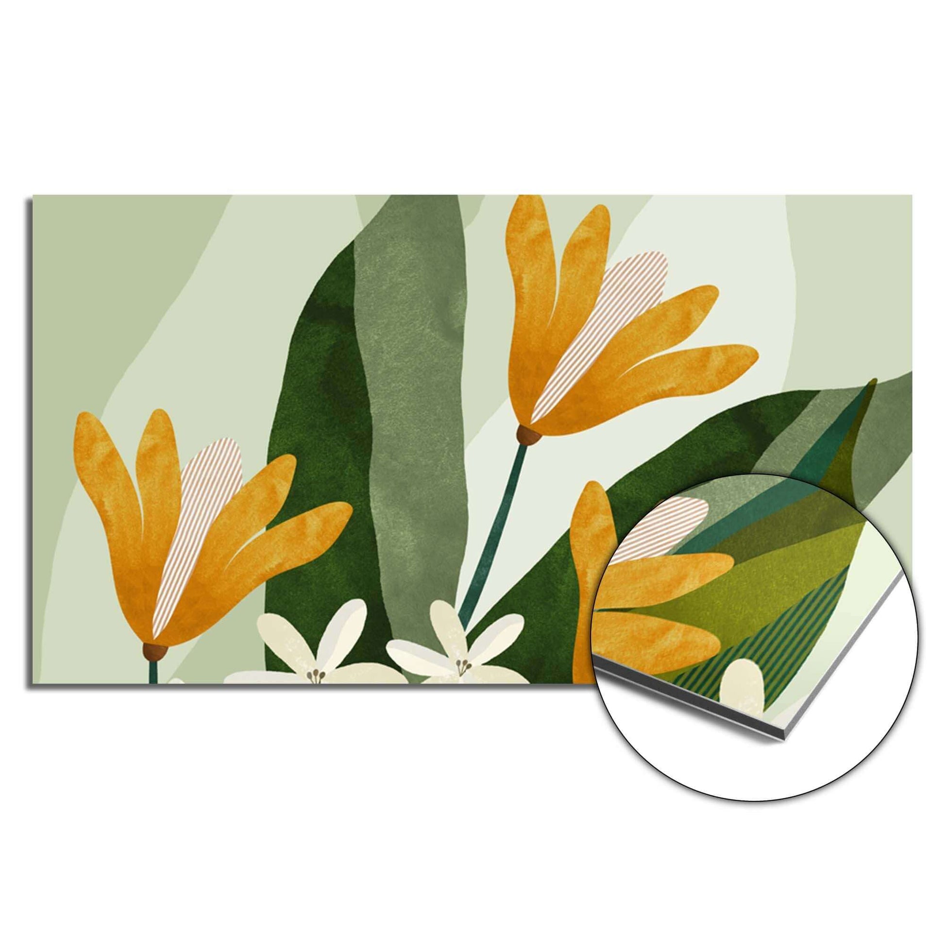 Golden Petals Spatscherm met gele bloemen en groene bladeren, perfect keuken spatscherm voor een natuurlijke uitstraling. Hittebestendig spatwand.