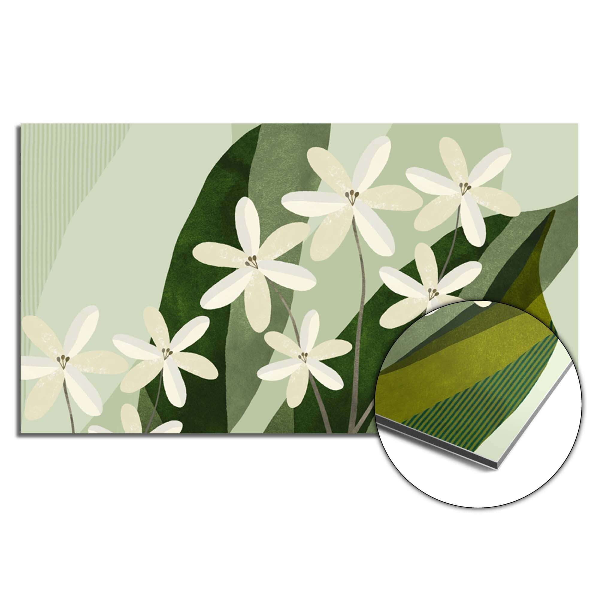 Ivory Cluster Spatscherm met botanisch design en ivoorwitte bloemen, ideaal als keuken spatscherm en spatwand, hittebestendig en duurzaam.