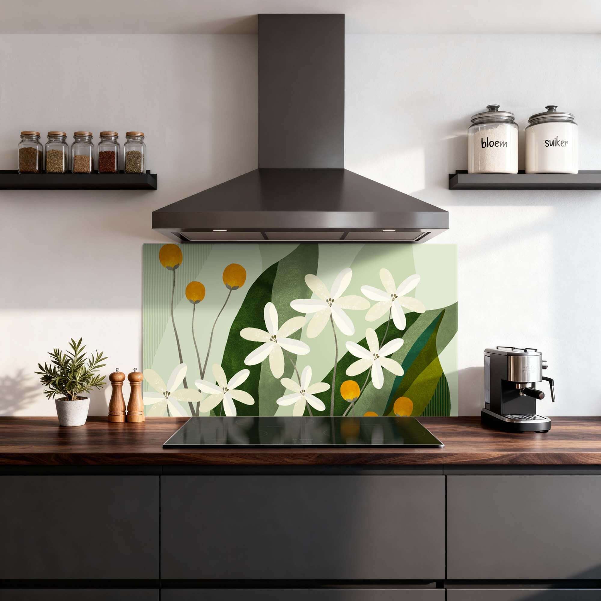 Ivory Spheres Spatscherm met bloemendessin, ideaal keuken spatscherm en spatwand voor een frissere uitstraling.