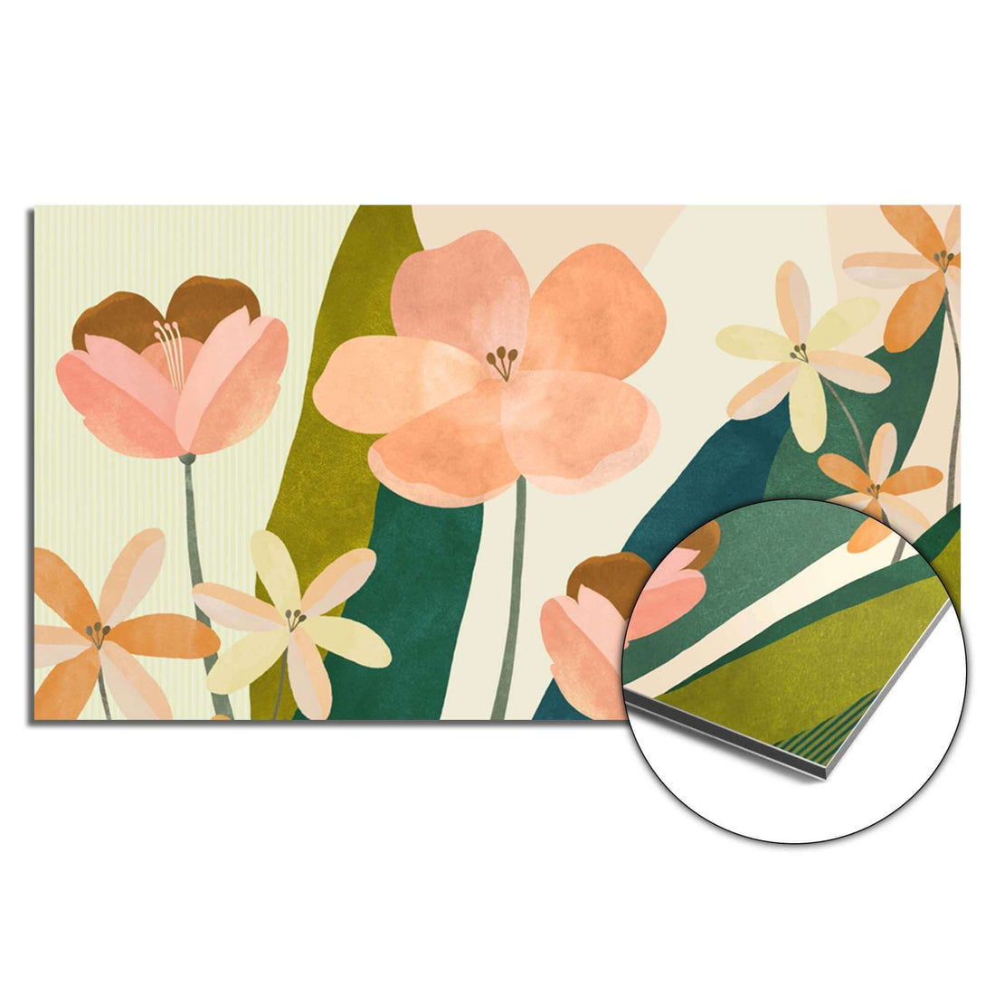 Soft Petals Spatscherm met perzikkleurige bloemen, moderne keuken spatscherm en spatwand design met groene accenten.