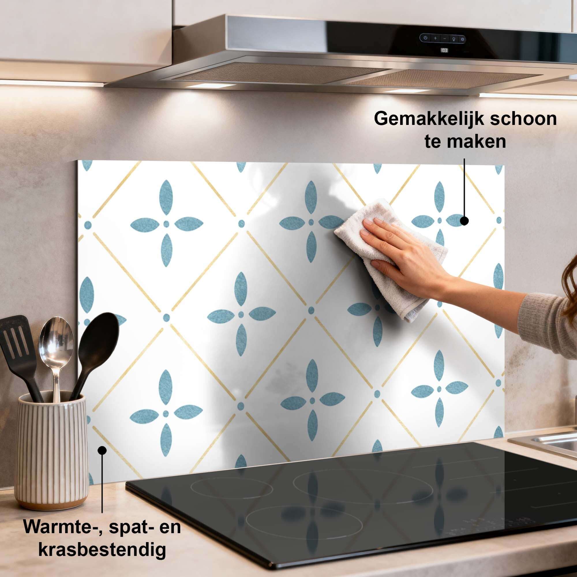 Starline White Tile Spatscherm met mediterrane charme in keuken, keuken spatscherm voor optimaal gebruiksgemak, spatwand bescherming.