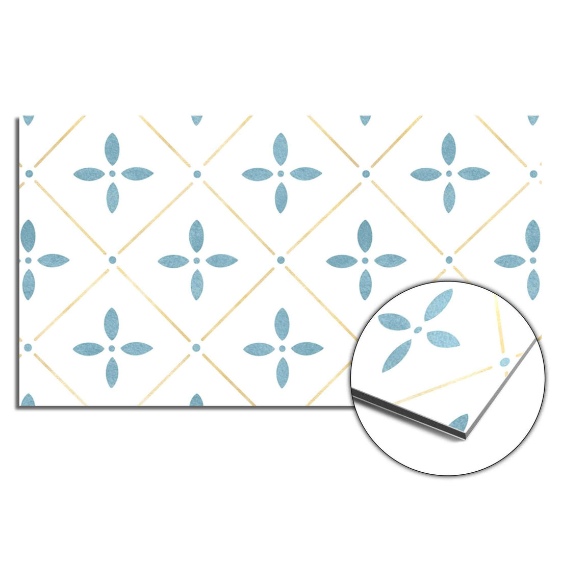 Starline White Tile Spatscherm met wit-blauw-gouden patroon voor keuken bescherming, inclusief Spatwand en Keuken Spatscherm.