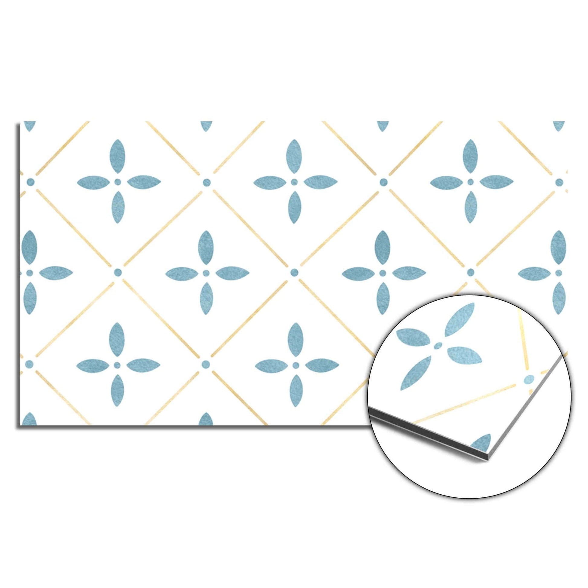 Starline White Tile Spatscherm met wit-blauw-gouden patroon voor keuken bescherming, inclusief Spatwand en Keuken Spatscherm.