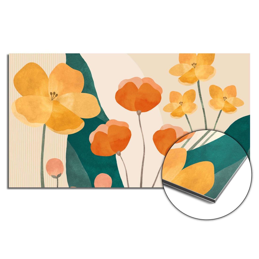 Sunny Field Spatscherm met botanisch design, ideale keuken spatscherm en spatwand met warme gele en oranje bloemen.