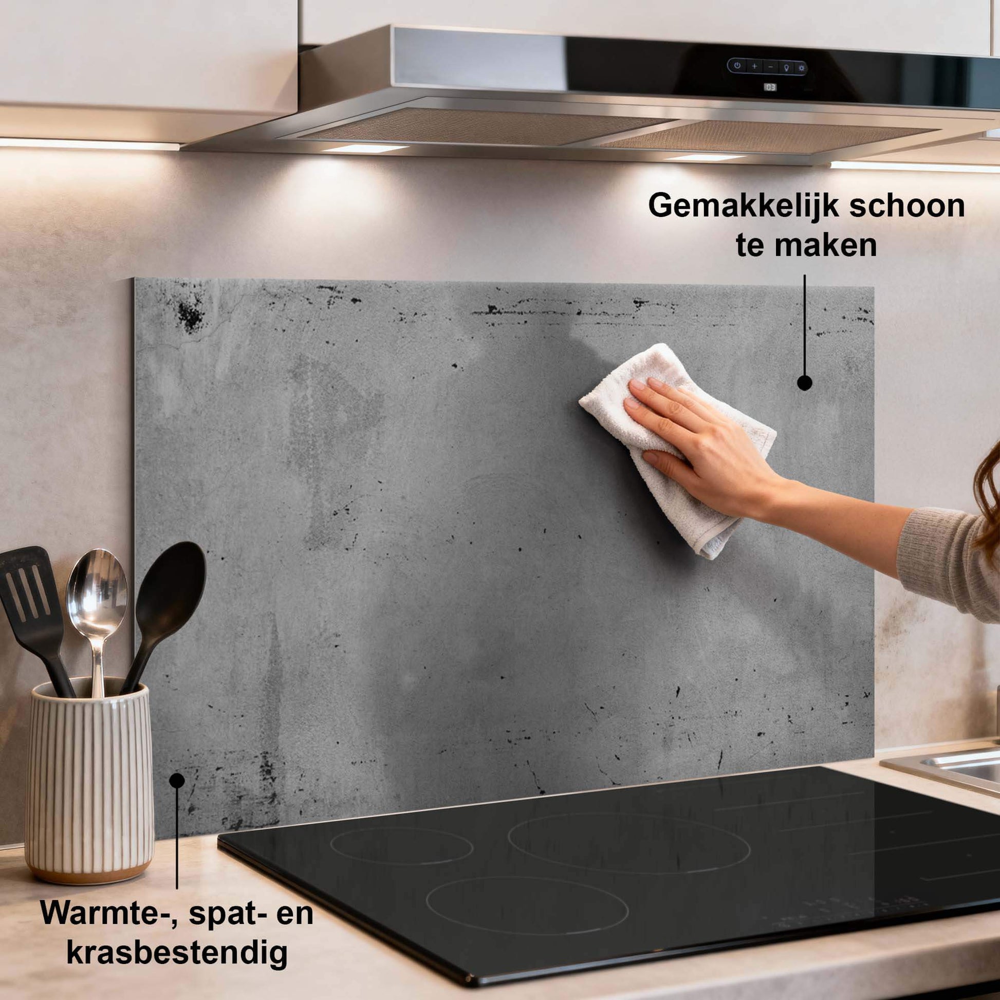 Urban Slate Spatscherm in moderne keuken, Keuken Spatscherm, duurzame spatwand die hittebestendig en krasvast is.
