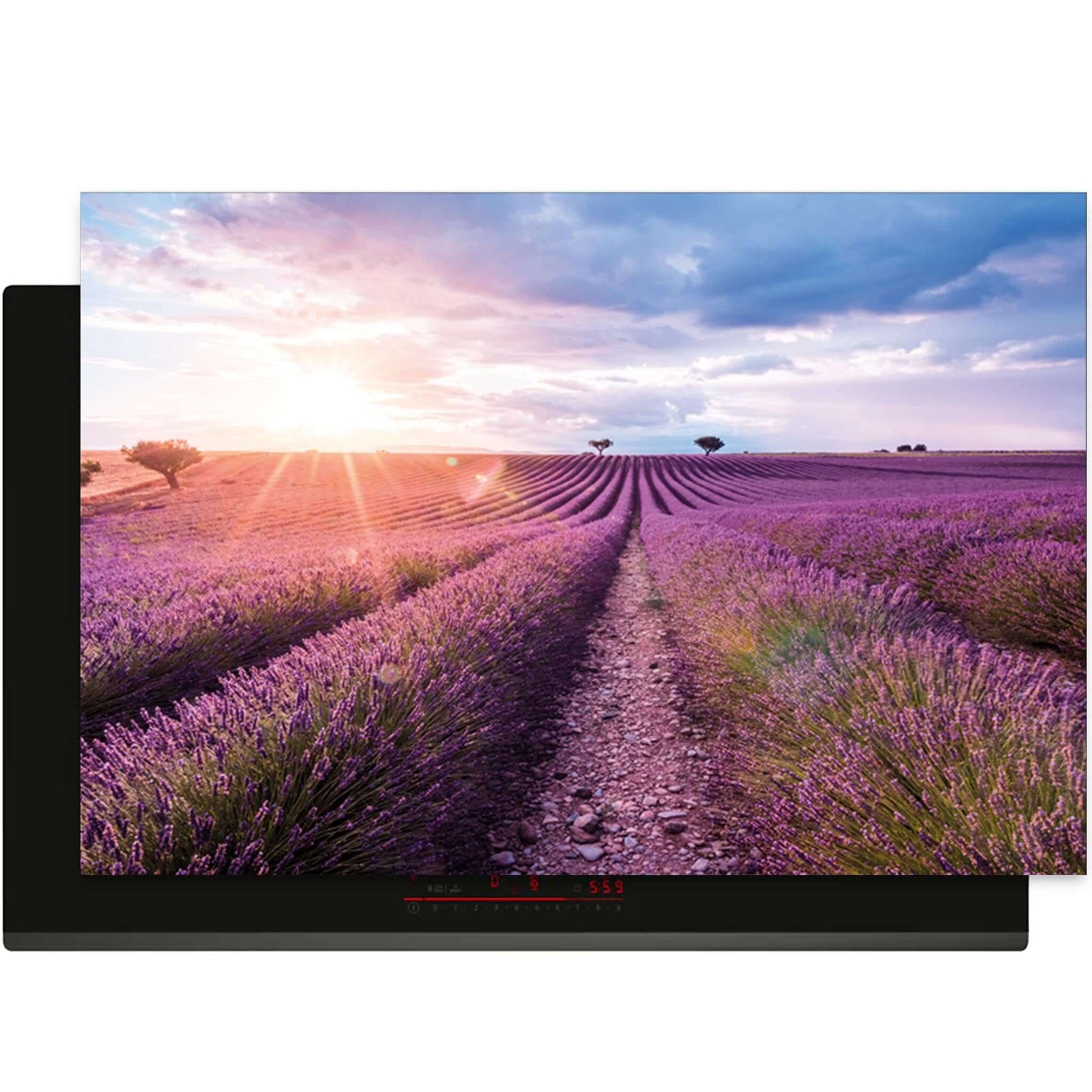 Inductiebeschermer Lavender Horizon met lavendelveld en zonsondergang