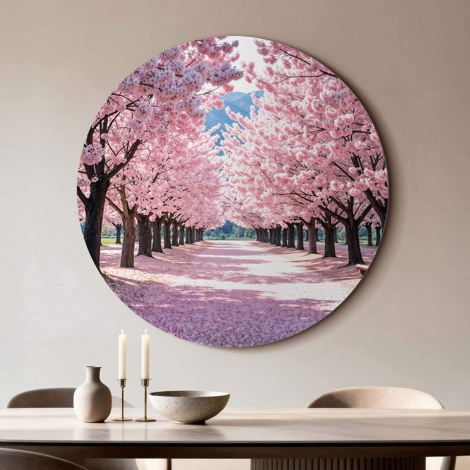 Blossom Avenue - Wandkreis mit rosa Blütenweg, ideal als Wanddekoration in Küche, Esszimmer oder Flur. Wandkreis und Wandkreis Dekor.