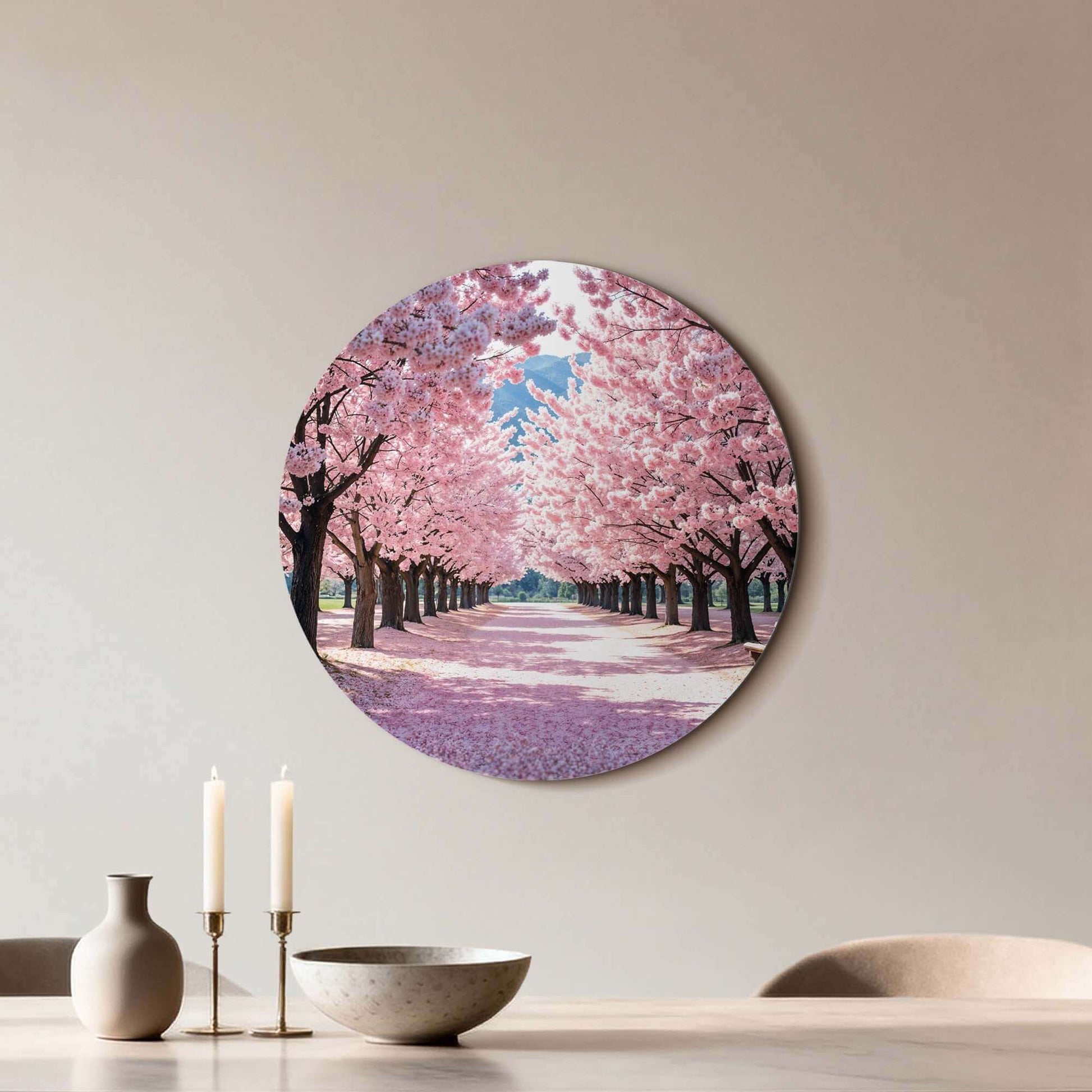 Blossom Avenue - Wandkreis mit rosa Blüte, ideal für Küche, Esszimmer oder Flur. Rustikale Wanddekoration, Wandkreise mit romantischer Ausstrahlung.